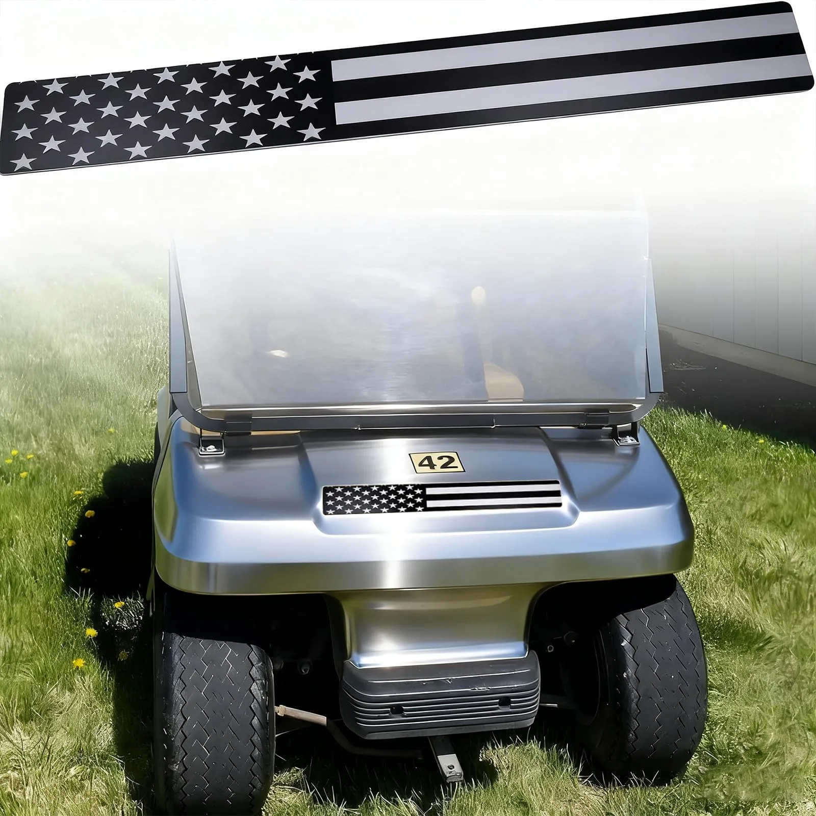 Emeland Black & Grey American Flag Front Name Plate for Club Car DS & Carryall - Part 01