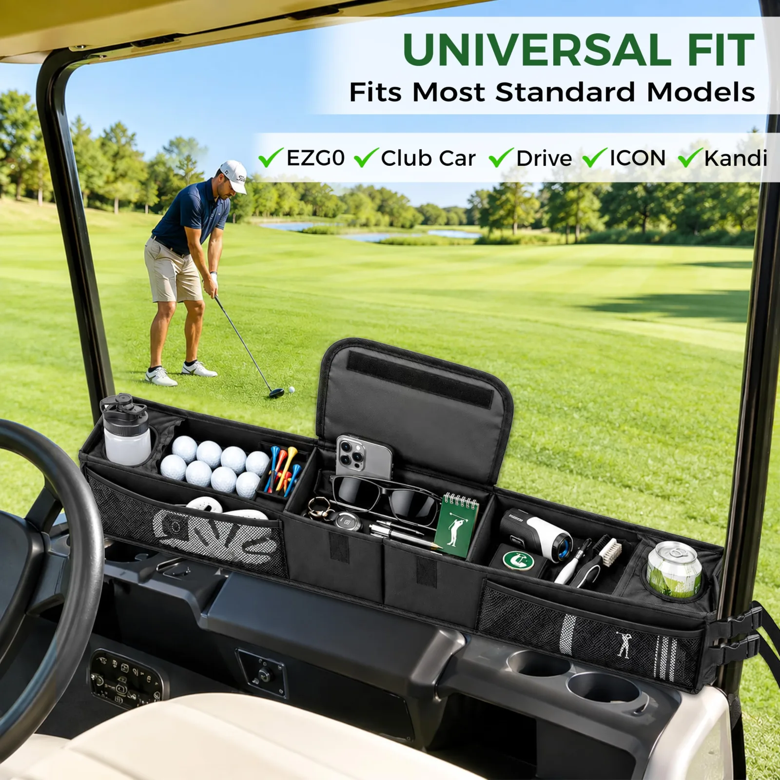 hillhub Golf Cart Front Storage Basket with Insulated Cooler image 2