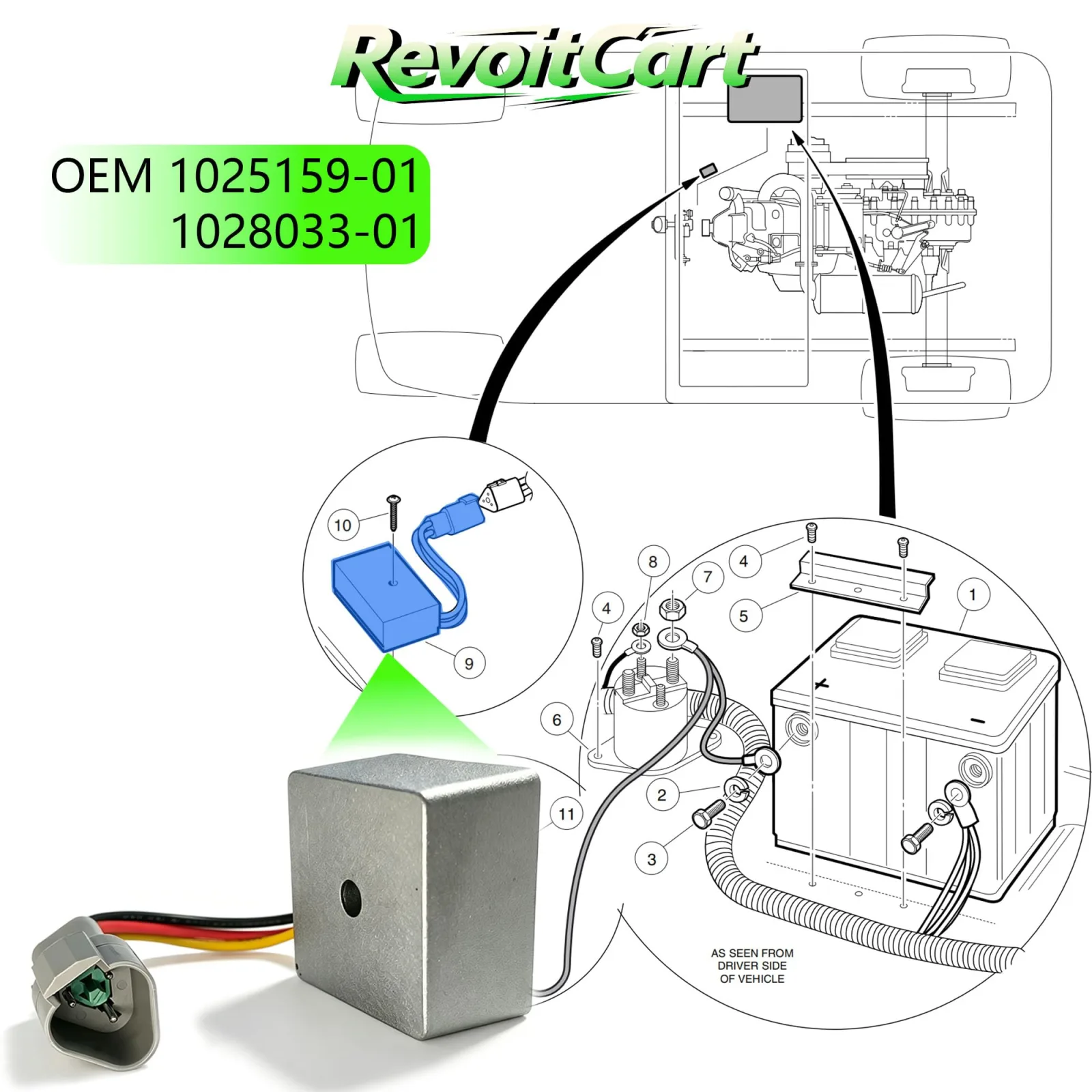 RevoitCart 12V Regulator for Club Car Precedent Gas Carts image 2