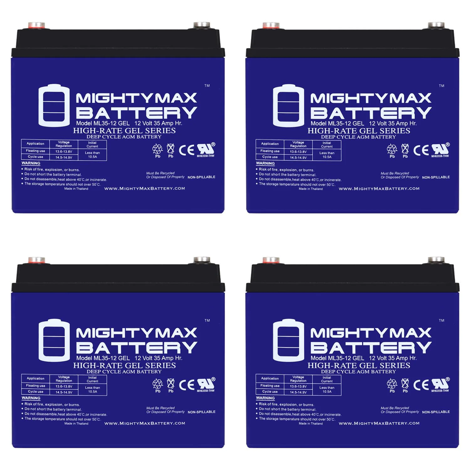Mighty Max 12V 35Ah Gel Batteries for ProRider Trolley 4-Pack