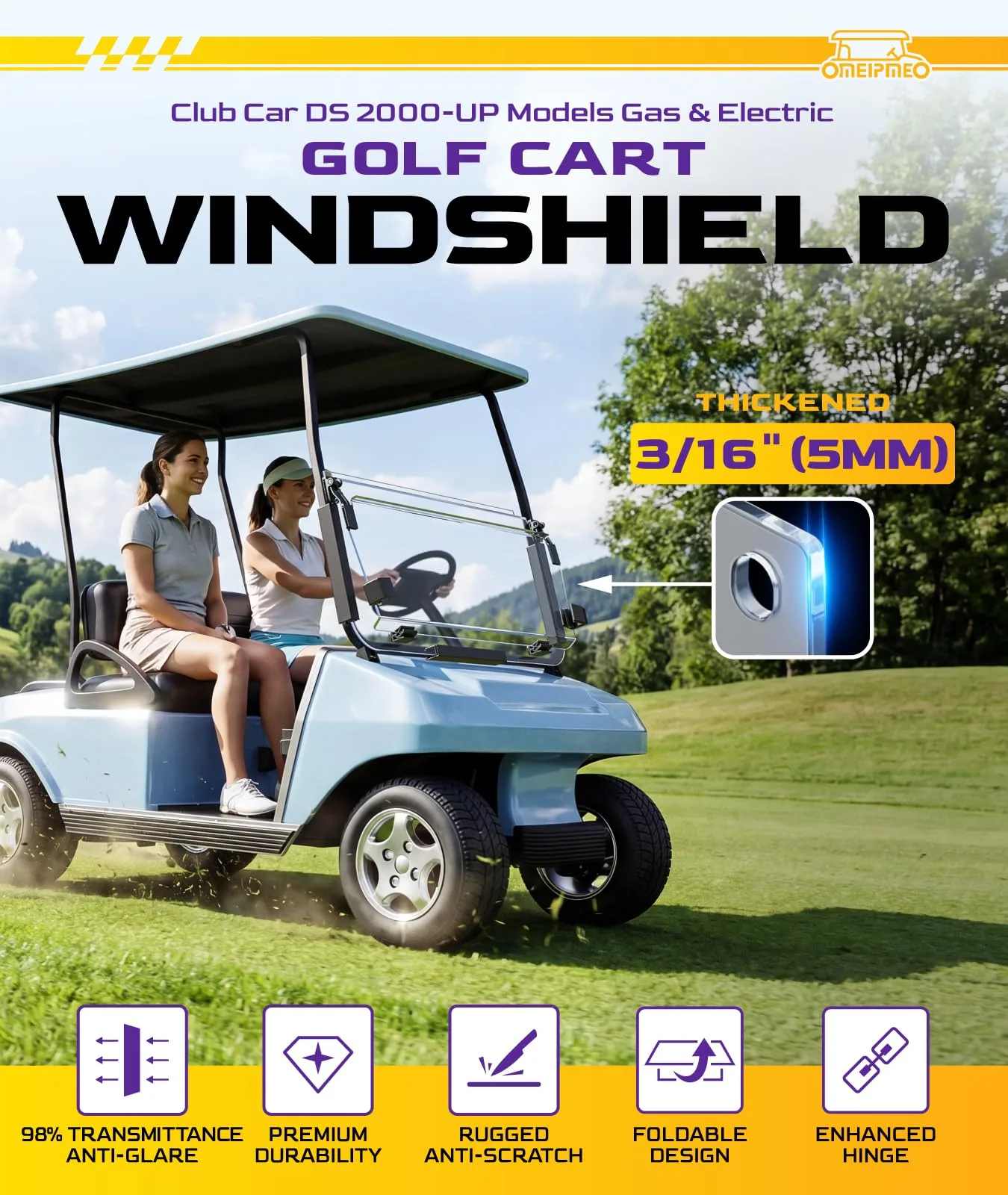 OMEIPMEO Foldable Windshield for Club Car DS 2000+ image 2