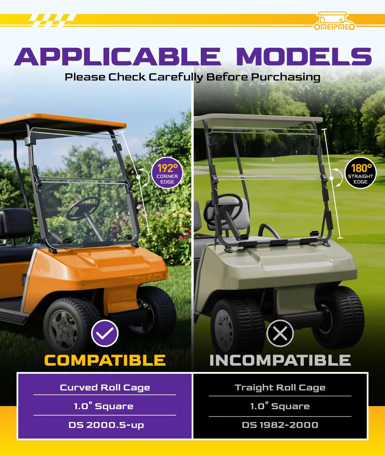 OMEIPMEO Foldable Windshield for Club Car DS 2000+ image 3