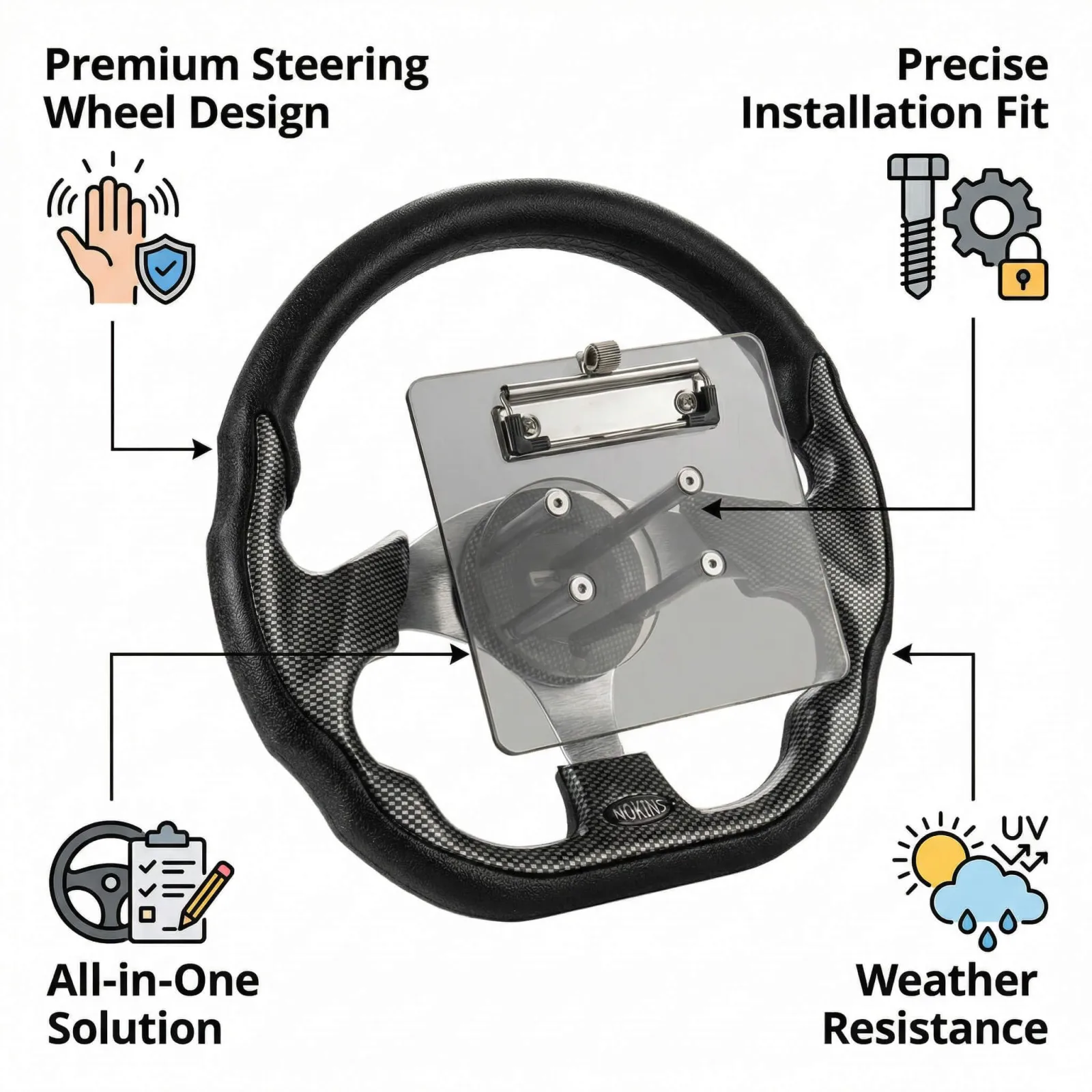 NOKINS 12.5-Inch Golf Cart Steering Wheel NKS30004Kit image 4