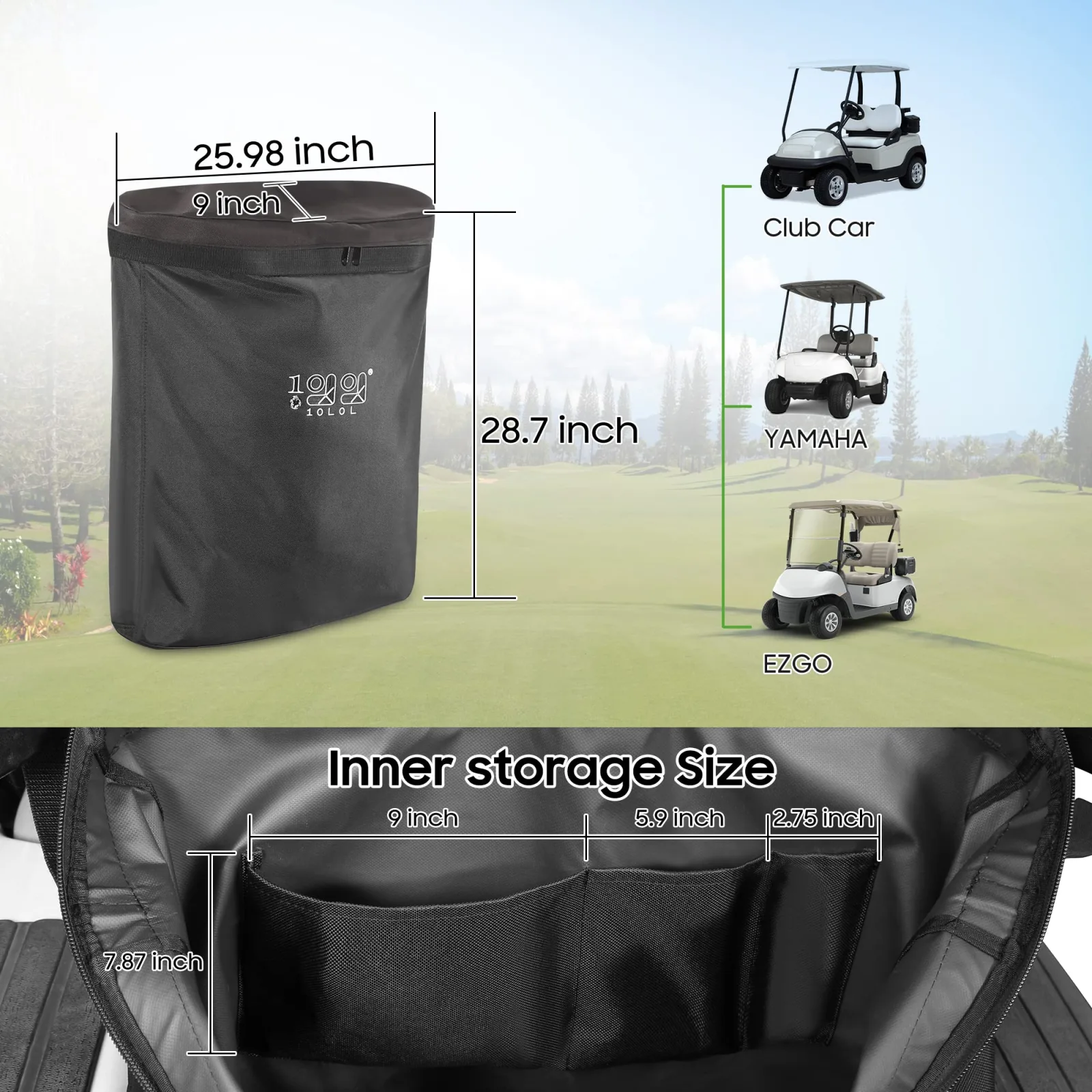 10L0L F25-K-02 Golf Cart Rear Bench Cargo Bag image 3