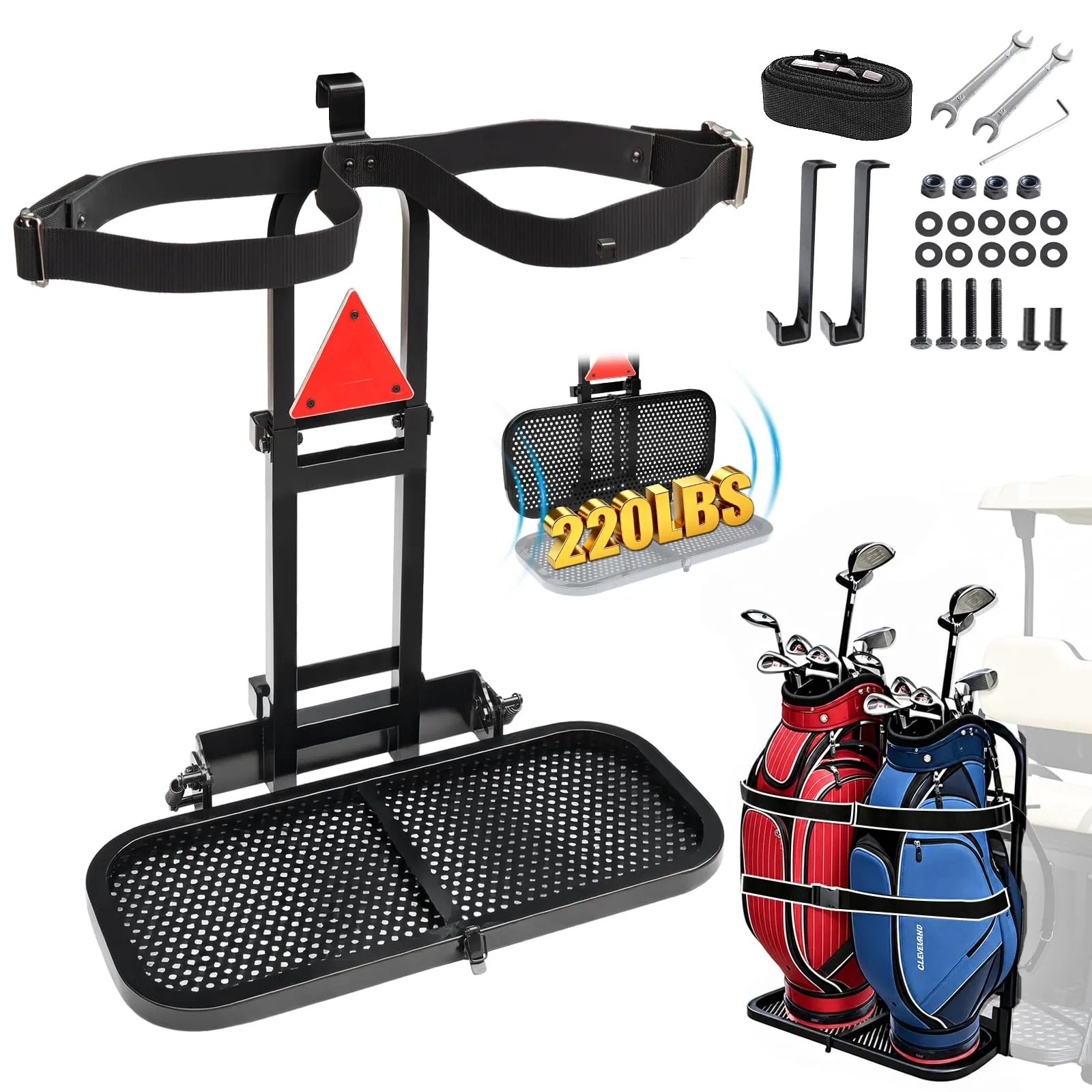 iLSKW Foldable Rear Golf Cart Bag Holder for EZGO, Club Car & Yamaha