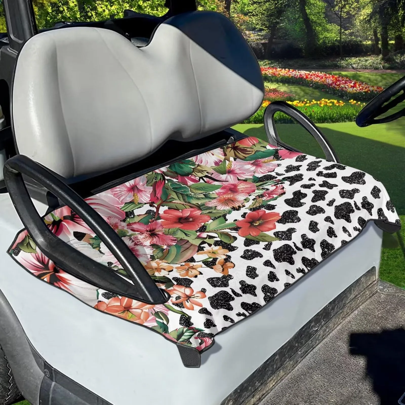 TODIYADDU Hibiscus Cow Print Golf Cart Seat Cover – 50 x 30.9 in image 2
