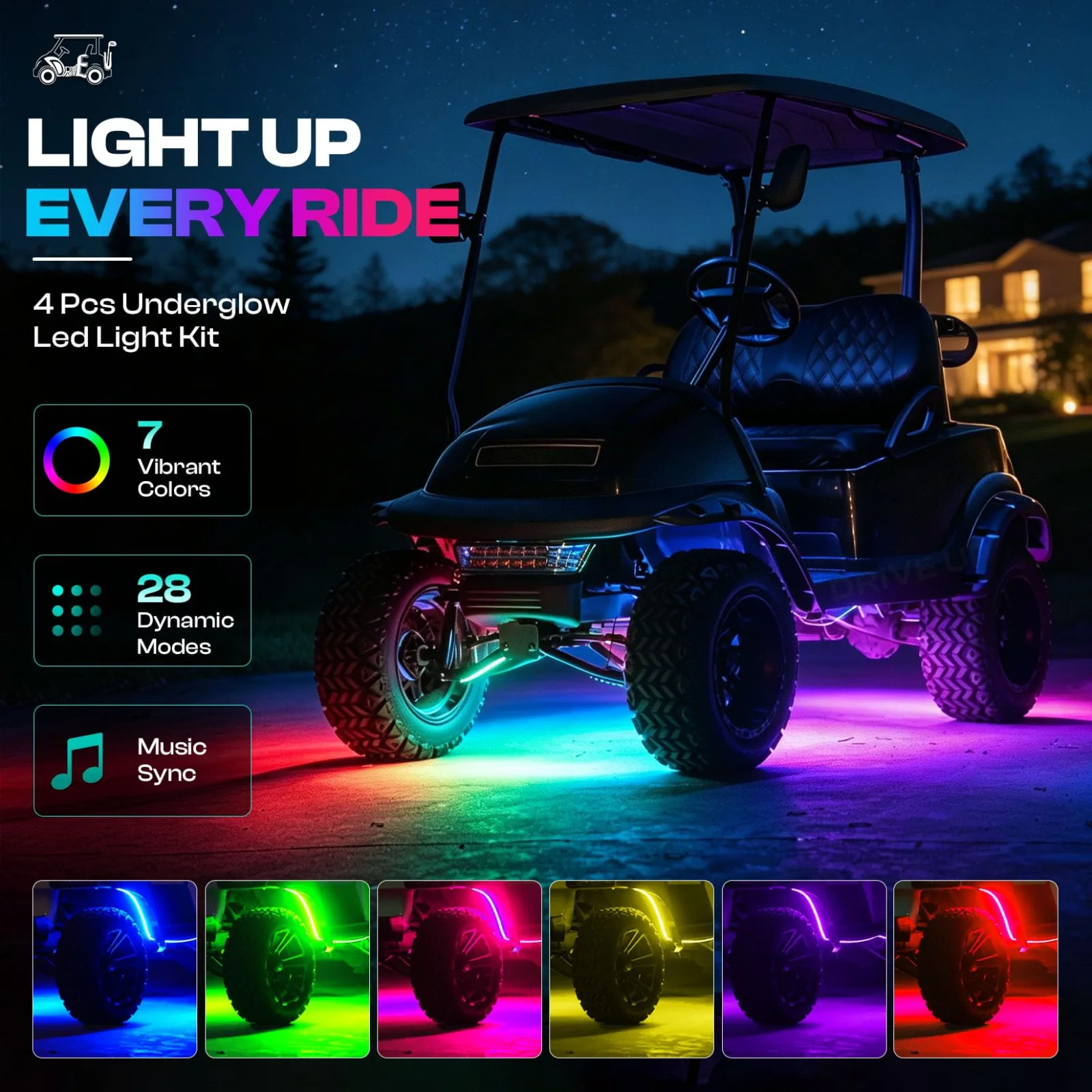 DRIVE UP Golf Cart Underbody LED Light Kit, 12-85V image 2