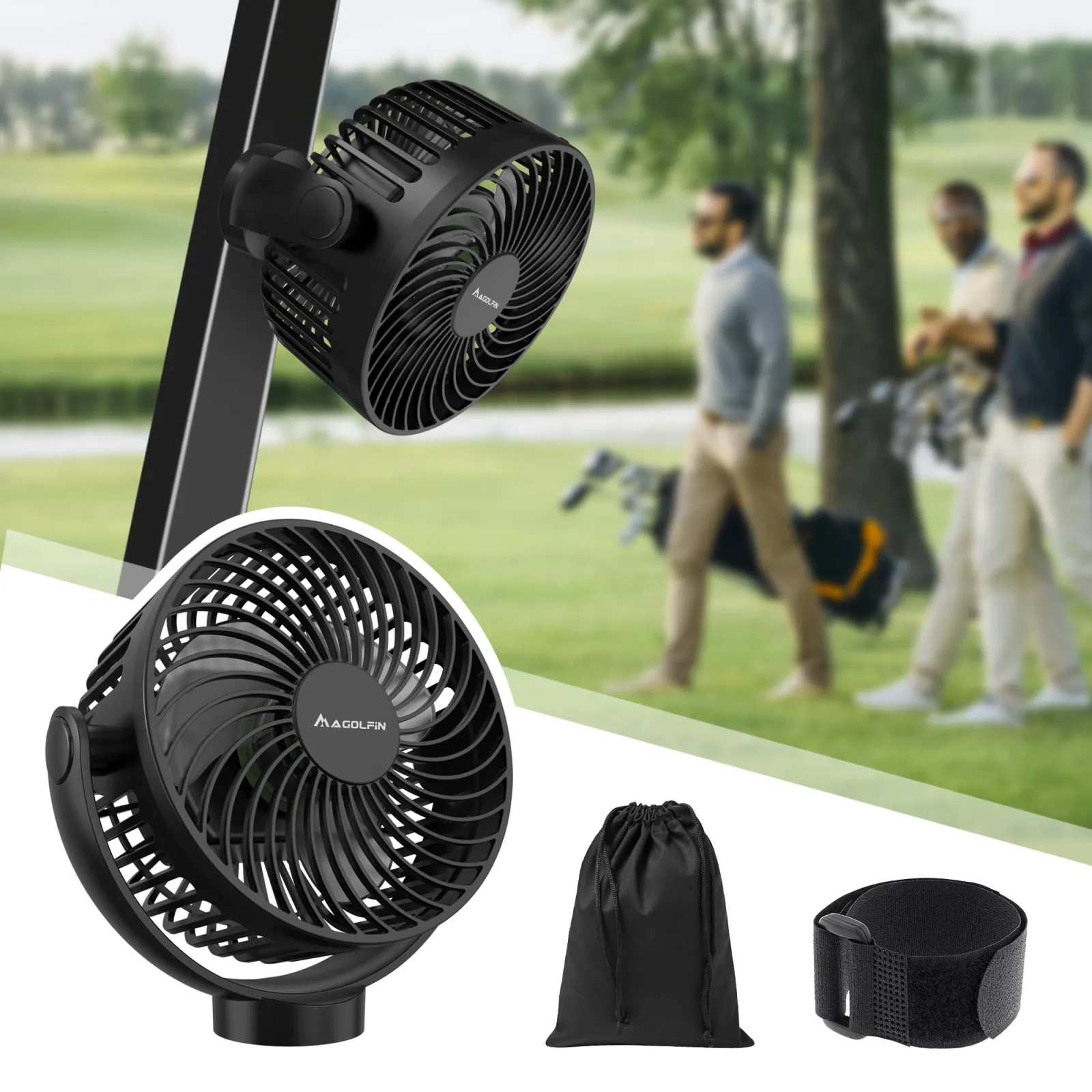 MAGOLFIN YH-F108-S Magnetic Rechargeable Golf Cart Fan, 12000mAh