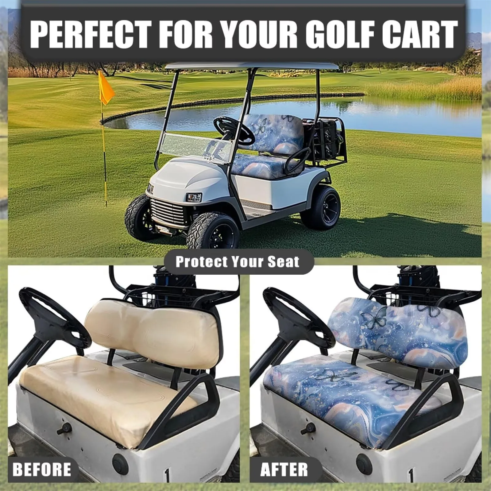 TOADDMOS Blue Butterfly Marble Golf Cart Seat Covers image 4