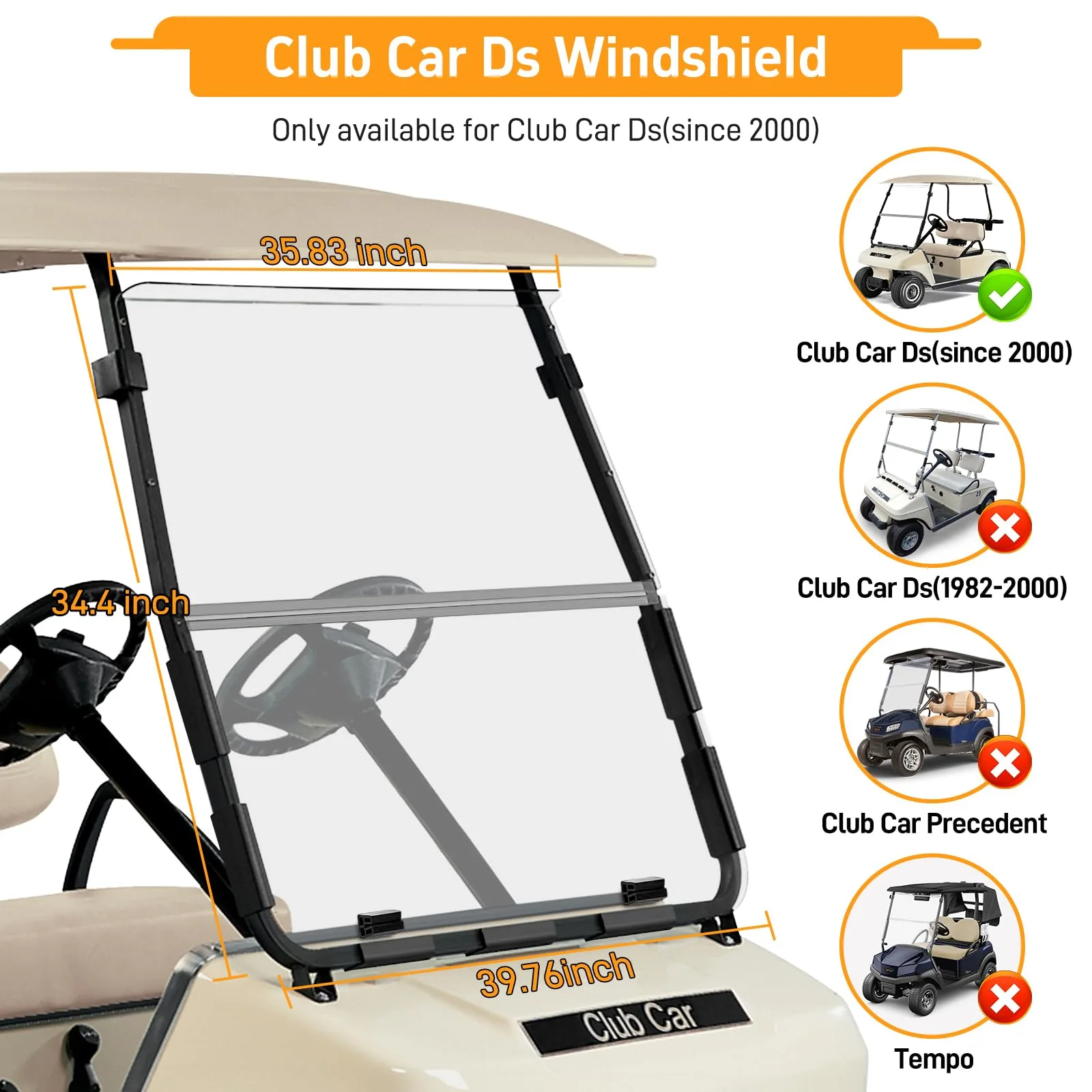 RIZINKART Club Car DS Fold-Down Windshield 5mm (2000+) image 3