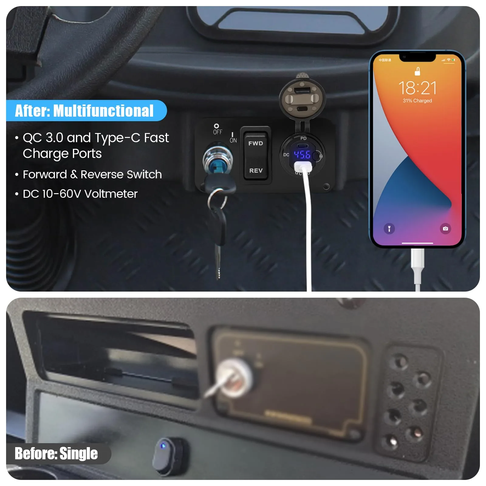 briidea 3-in-1 E-Z-GO Golf Cart Control Panel image 2