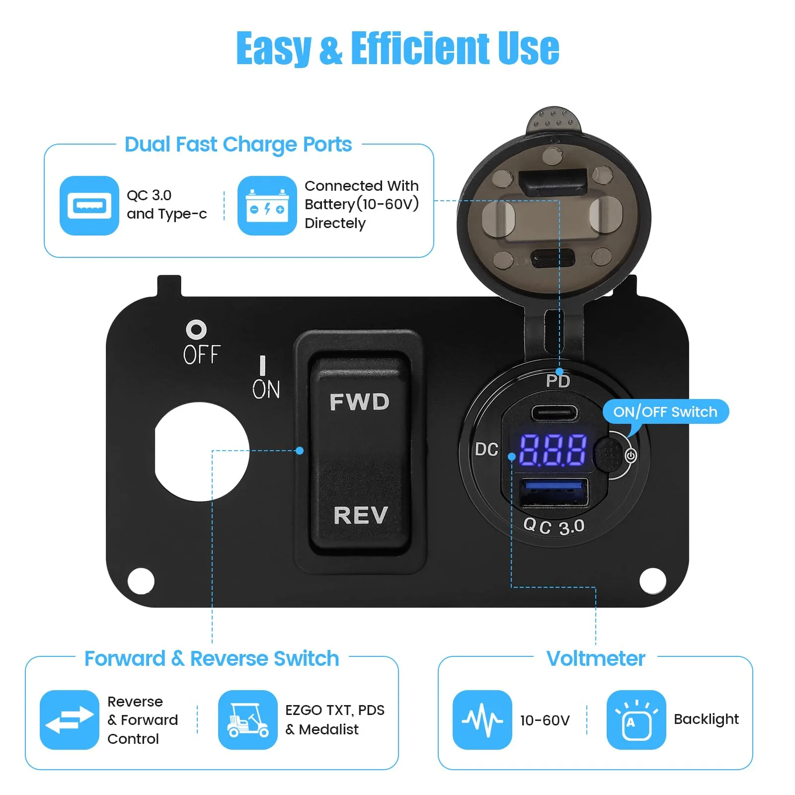 briidea 3-in-1 E-Z-GO Golf Cart Control Panel image 3