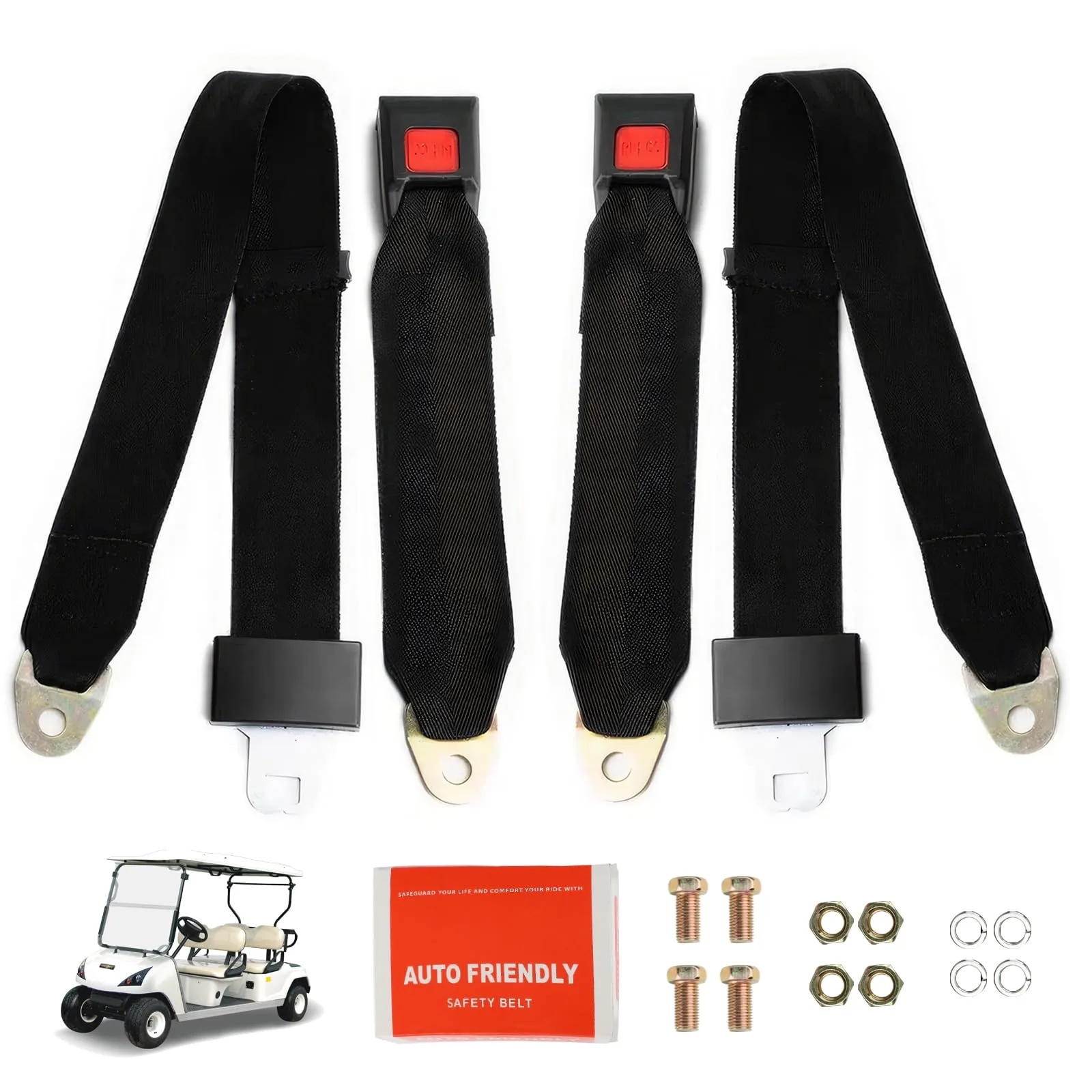 Universal Golf Cart Seat Belts 2-Pack, Adjustable Black image 2
