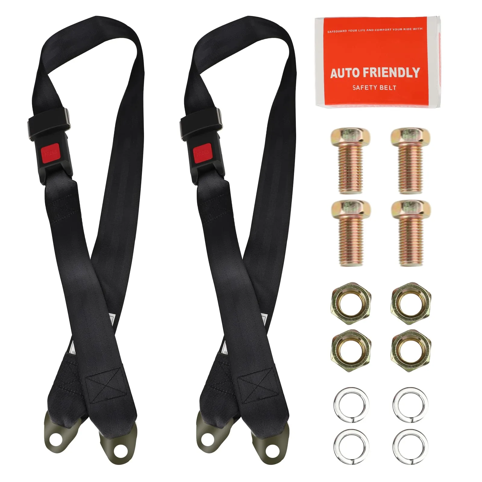 Universal Golf Cart Seat Belts 2-Pack, Adjustable Black
