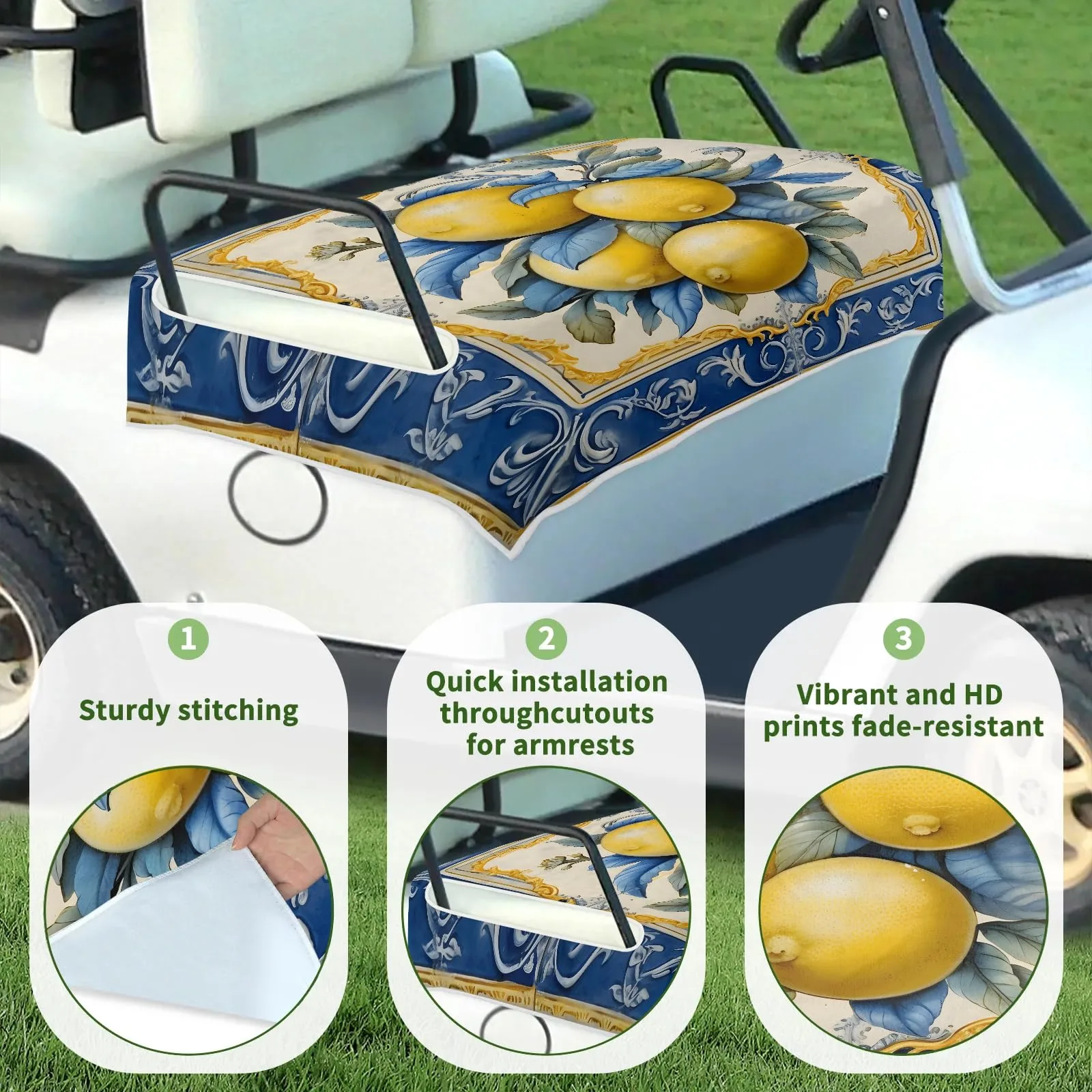 Tiveruda Lemon Print Golf Cart Seat Cover 51 x 31 in image 3