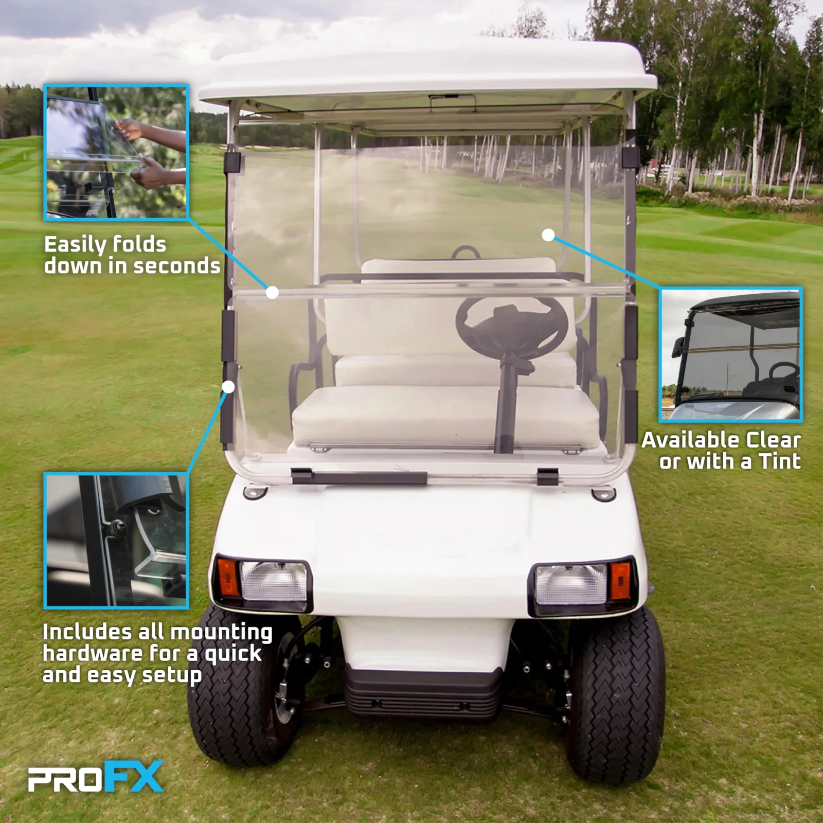 ProFX PFX4001 Tinted Windshield for Club Car DS 1982-2000 image 2