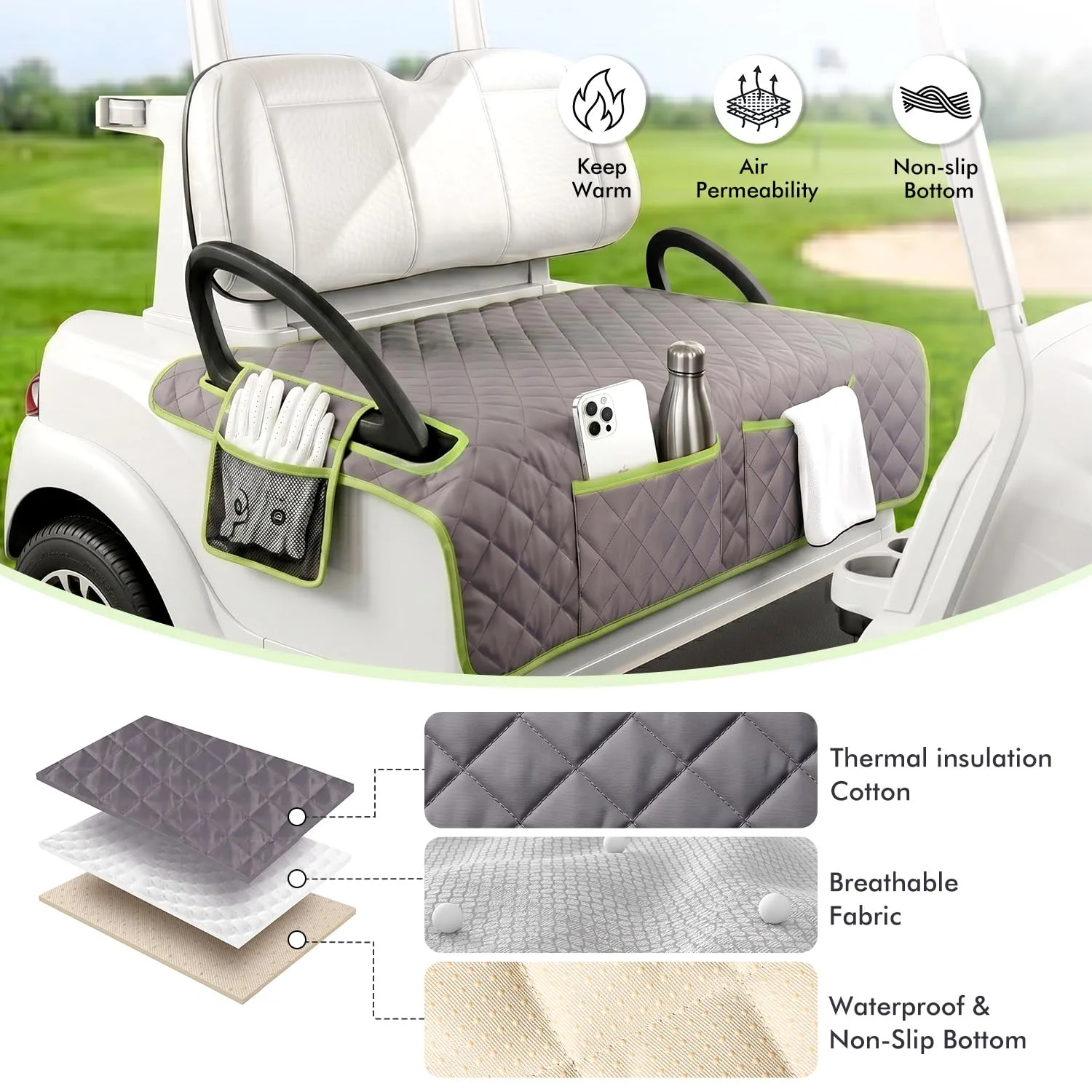 HadaCat Golf Cart Seat Cover 50×32 Blue with Storage Pockets image 3