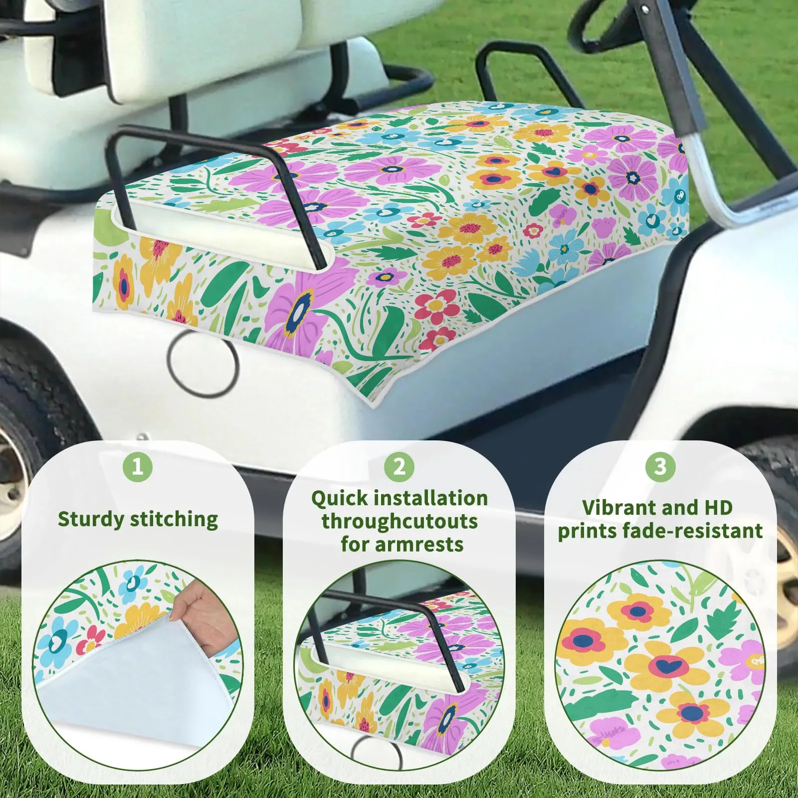 Tiveruda Wild Flowers Golf Cart Seat Cover, 51 x 31 in image 3