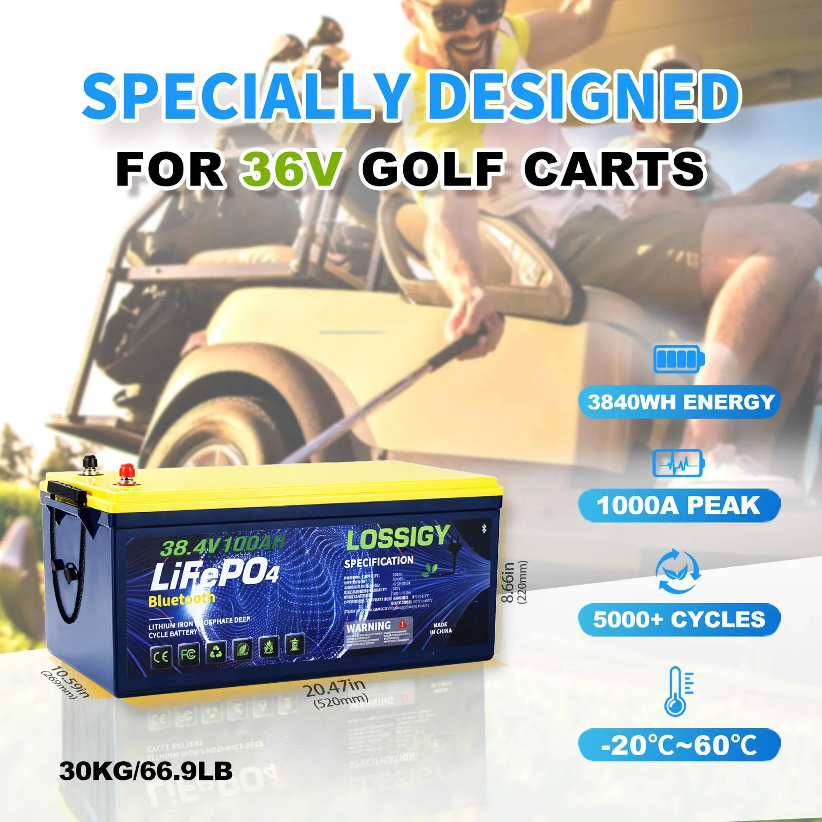 LOSSIGY 36V 100Ah Lithium Golf Cart Battery with Charger image 4