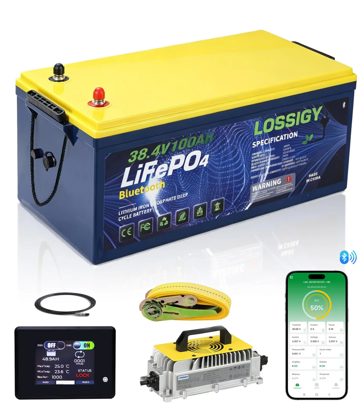 LOSSIGY 36V 100Ah Lithium Golf Cart Battery with Charger
