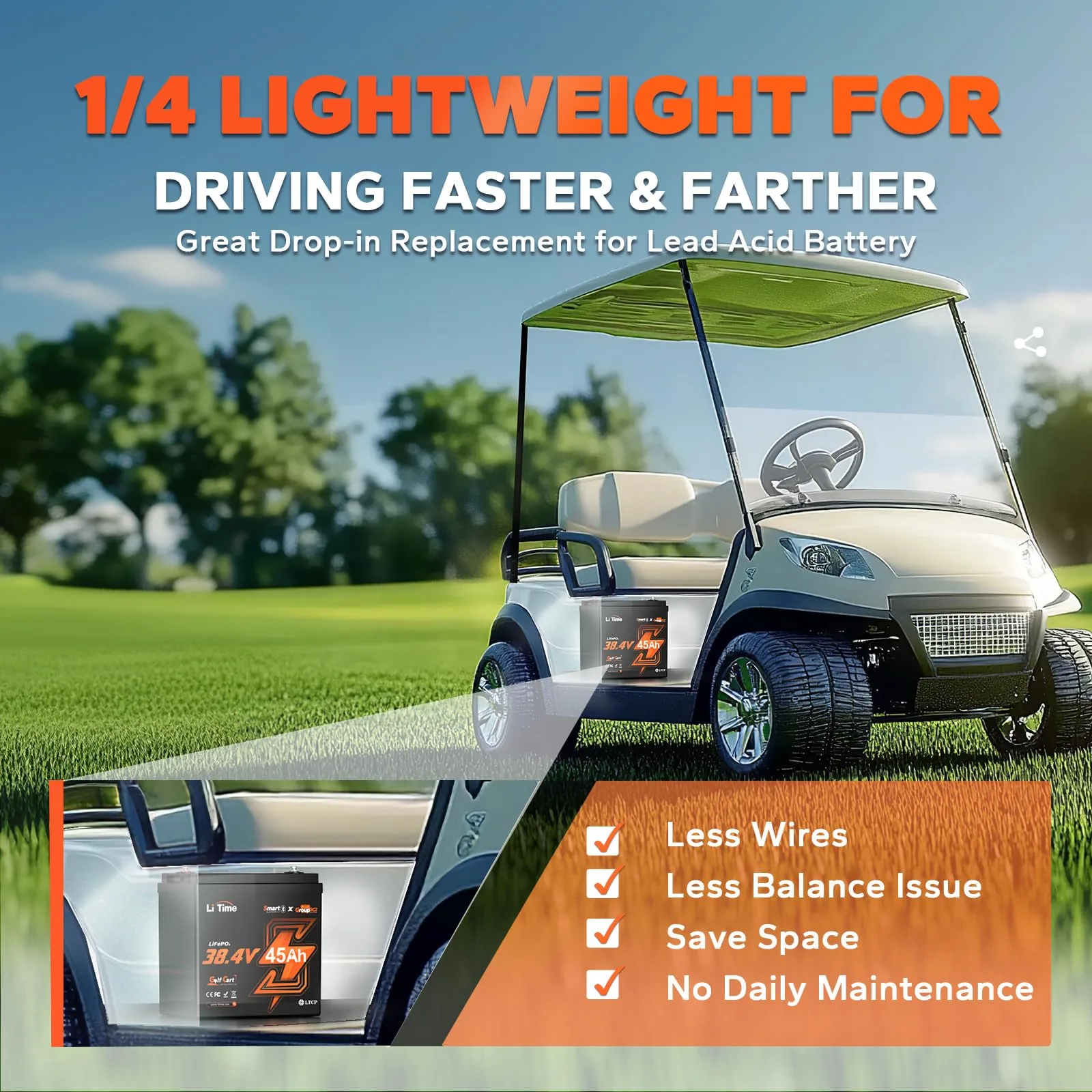 LiTime 36V 45Ah Bluetooth Lithium Golf Cart Battery image 2
