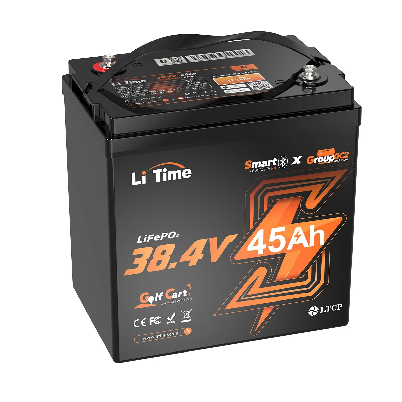 LiTime 36V 45Ah Bluetooth Lithium Golf Cart Battery