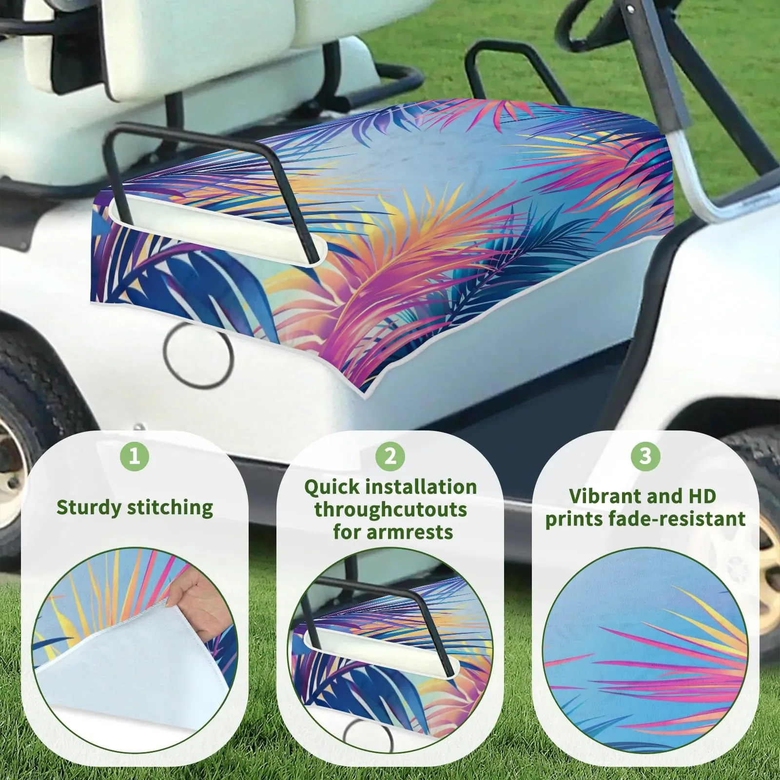 Tiveruda Colorful Palm Leaf Golf Cart Seat Cover image 3