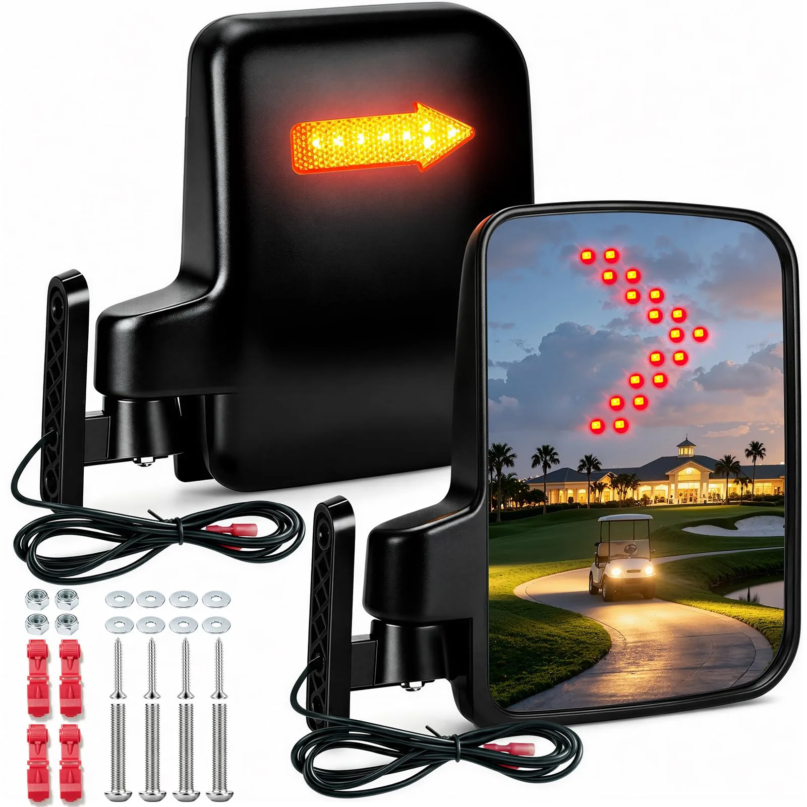 PCACSCT Golf Cart Rear View Mirrors with Turn Signal Lights