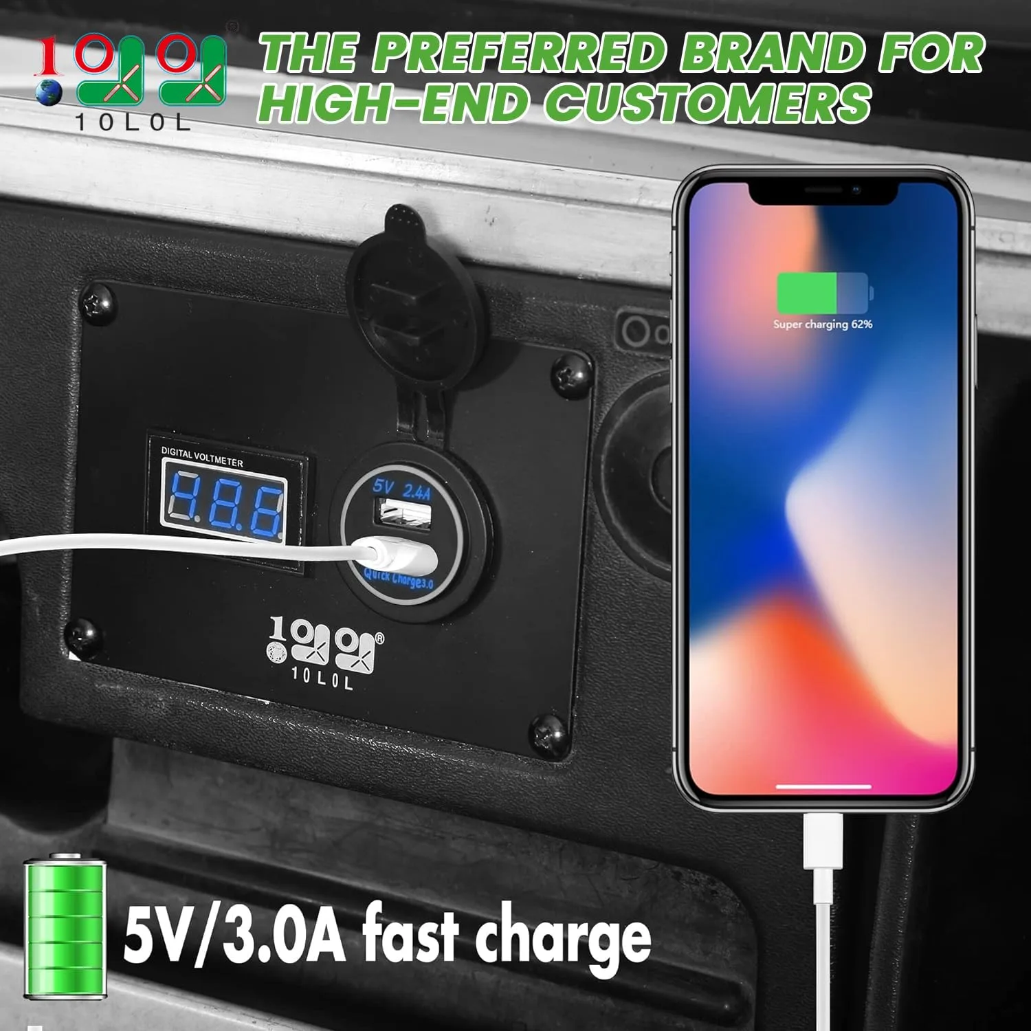 10L0L Dash Console Panel with Voltmeter & QC3.0 USB for Club Car DS (2000+) image 2