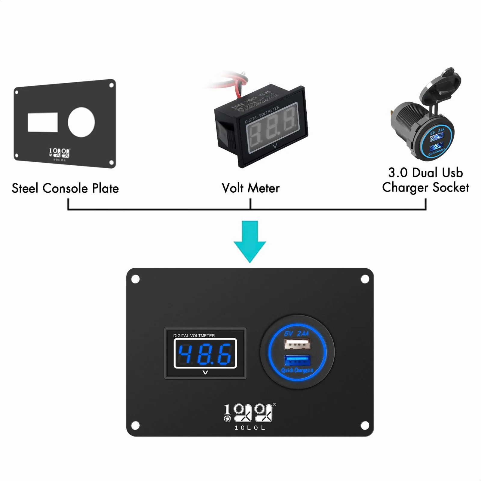 10L0L Dash Console Panel with Voltmeter & QC3.0 USB for Club Car DS (2000+) image 3