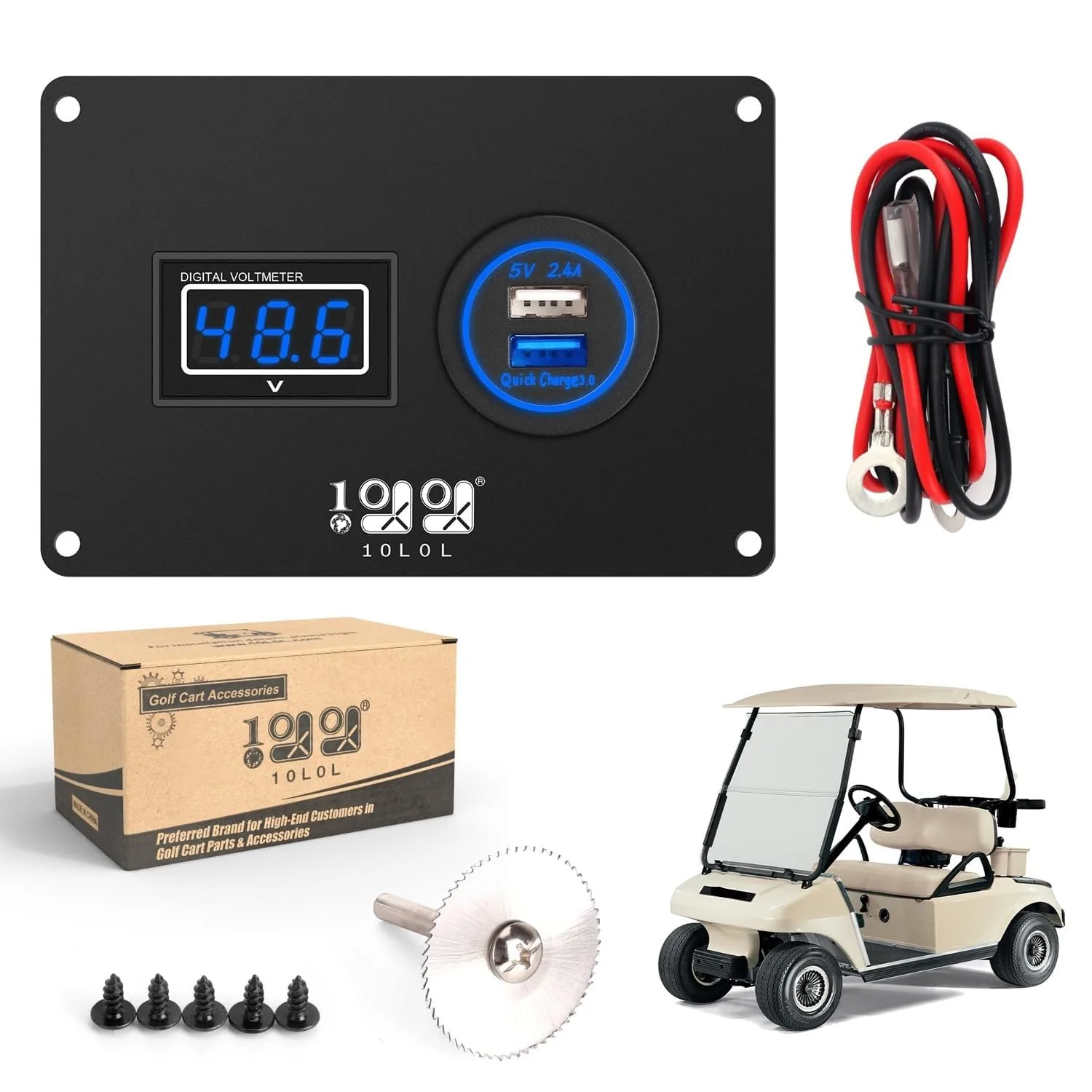 10L0L Dash Console Panel with Voltmeter & QC3.0 USB for Club Car DS (2000+)