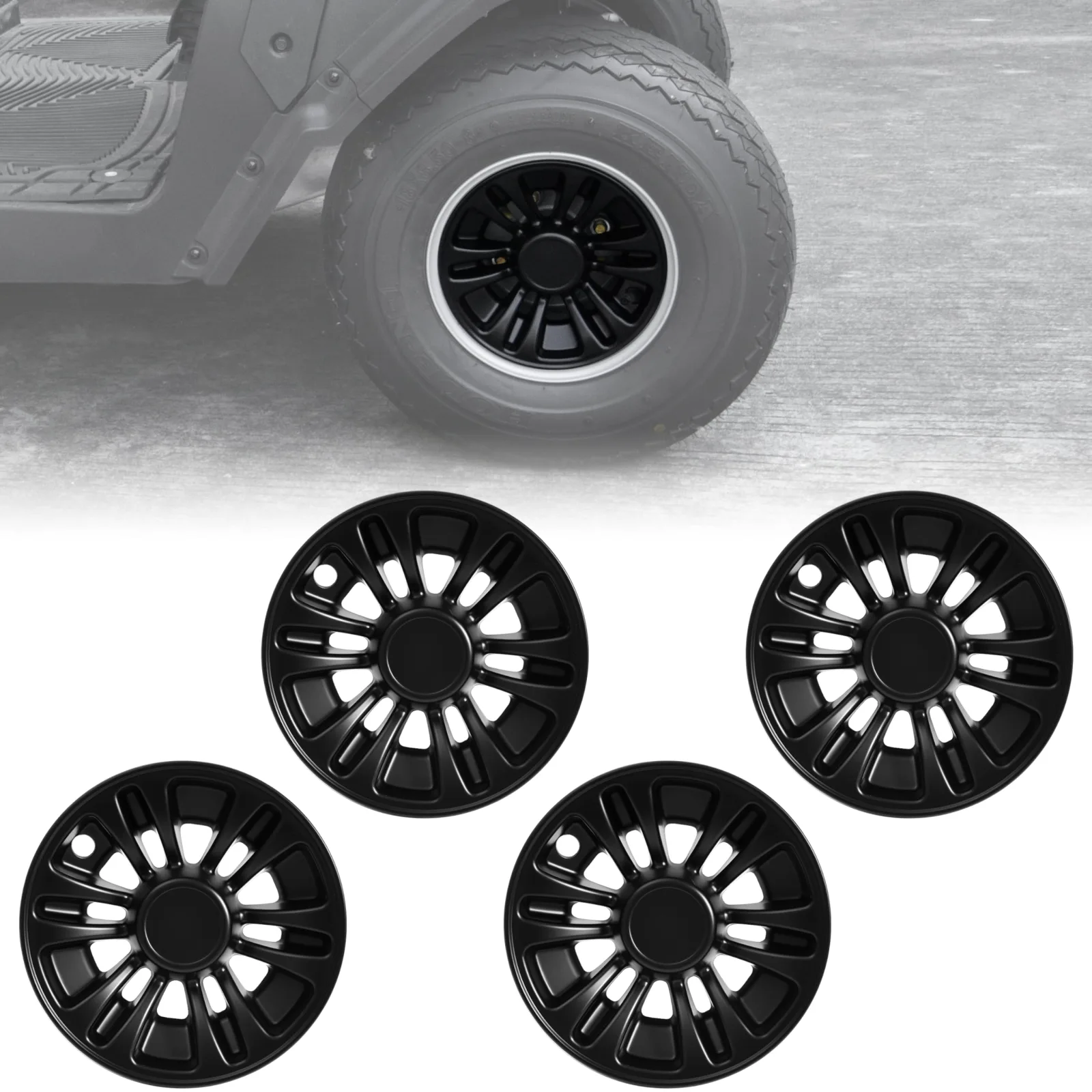 SAUTVS 8-Inch Golf Cart Wheel Hub Caps Matte Black