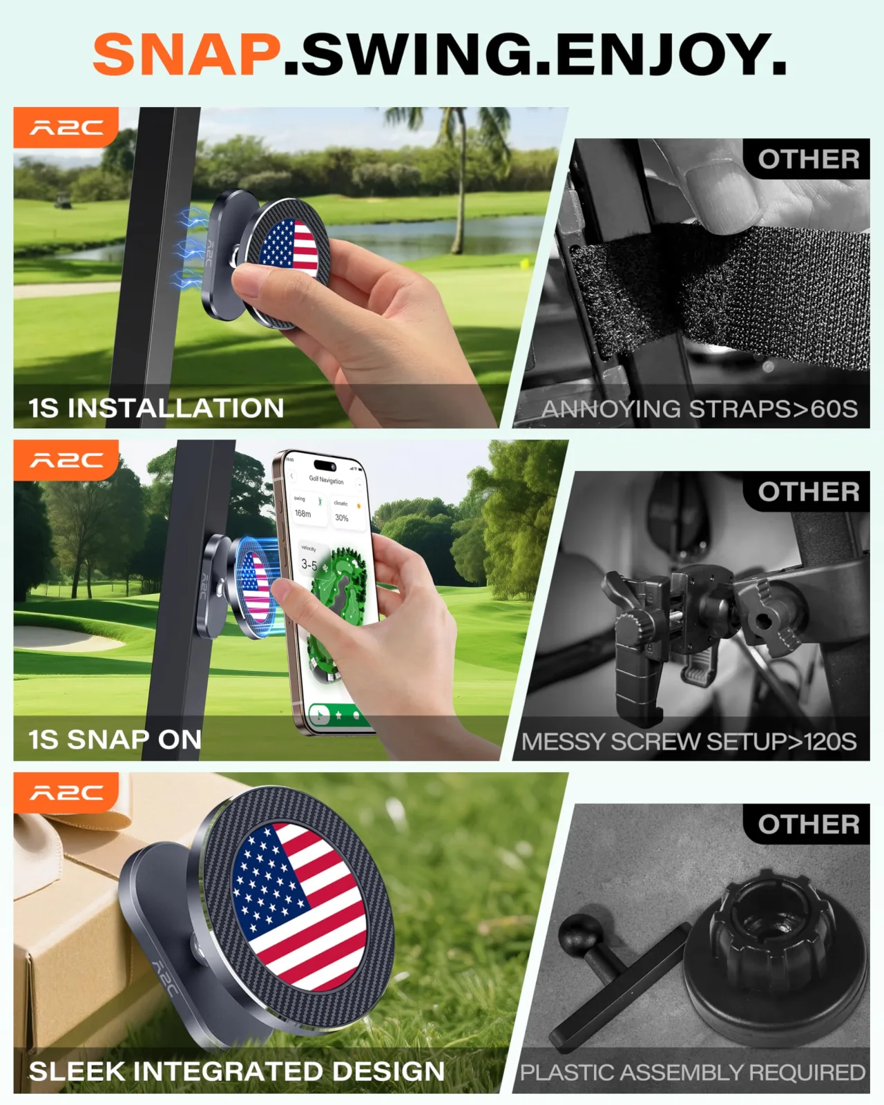 A2C American Flag Magnetic Golf Cart Phone Holder image 3