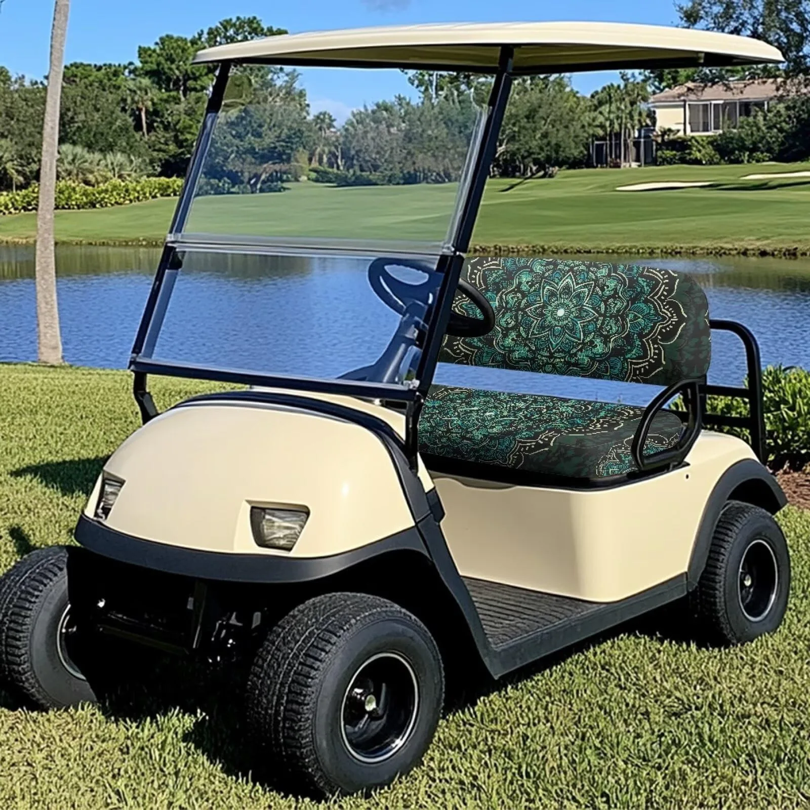 Tomeusey Green Mandala Golf Cart Seat Cover Set image 2