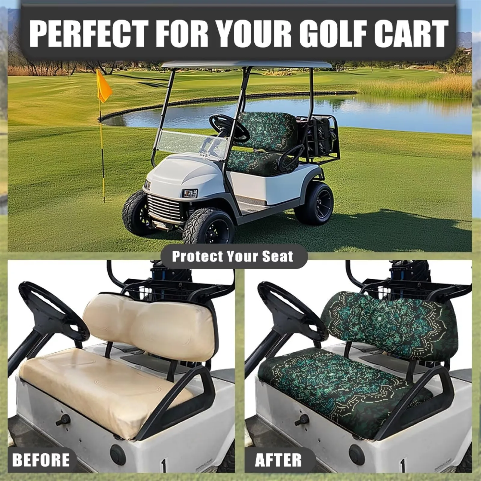 Tomeusey Green Mandala Golf Cart Seat Cover Set image 4