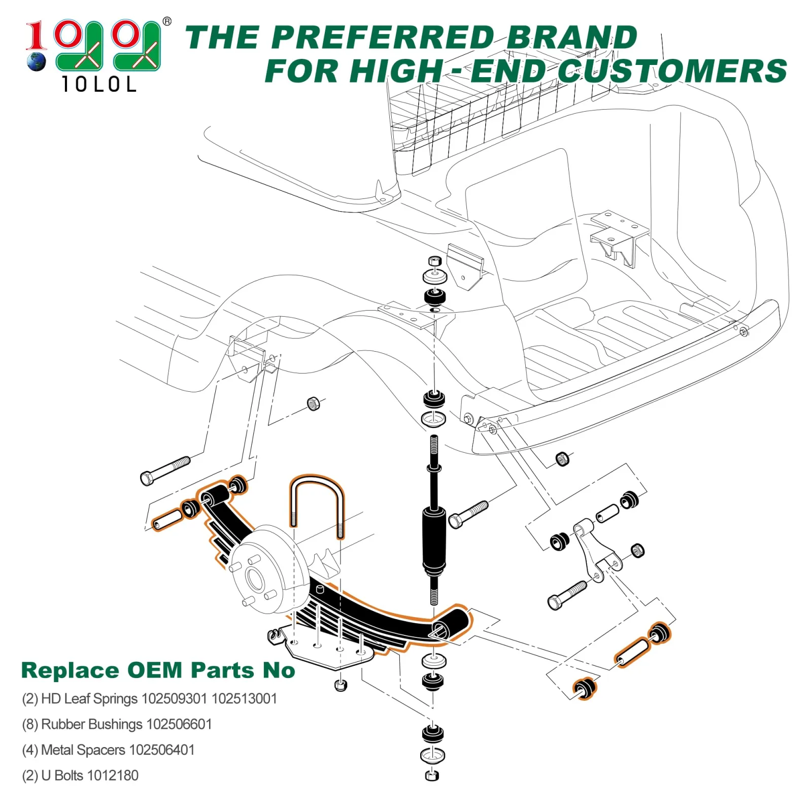 10L0L Rear Leaf Spring Kit for Club Car Precedent 2004+ image 2
