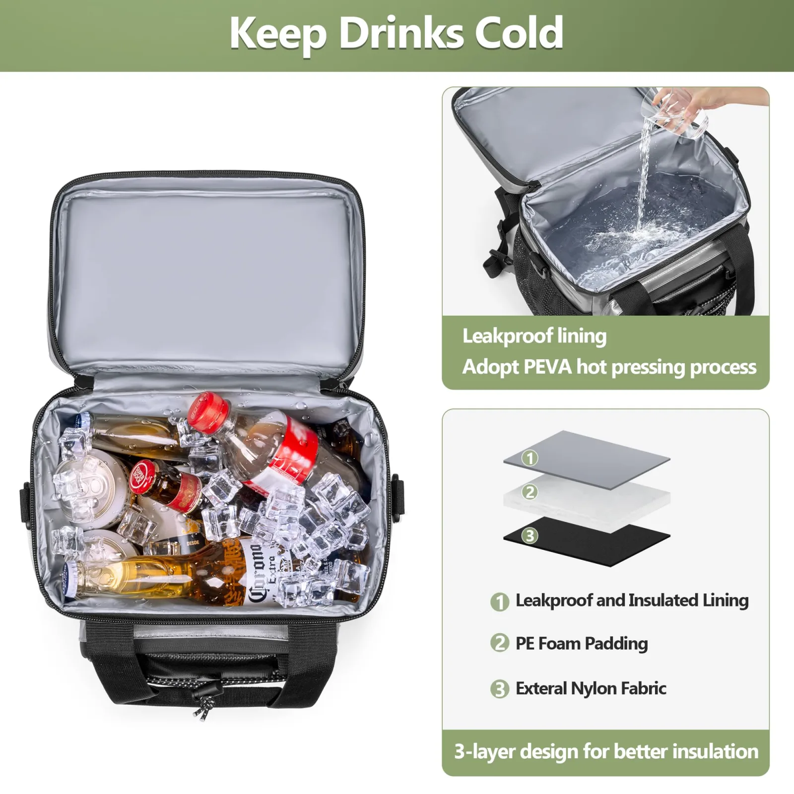 PGmoon Insulated Golf Cart Cooler Bag — Holds 12 Cans, Silver image 2