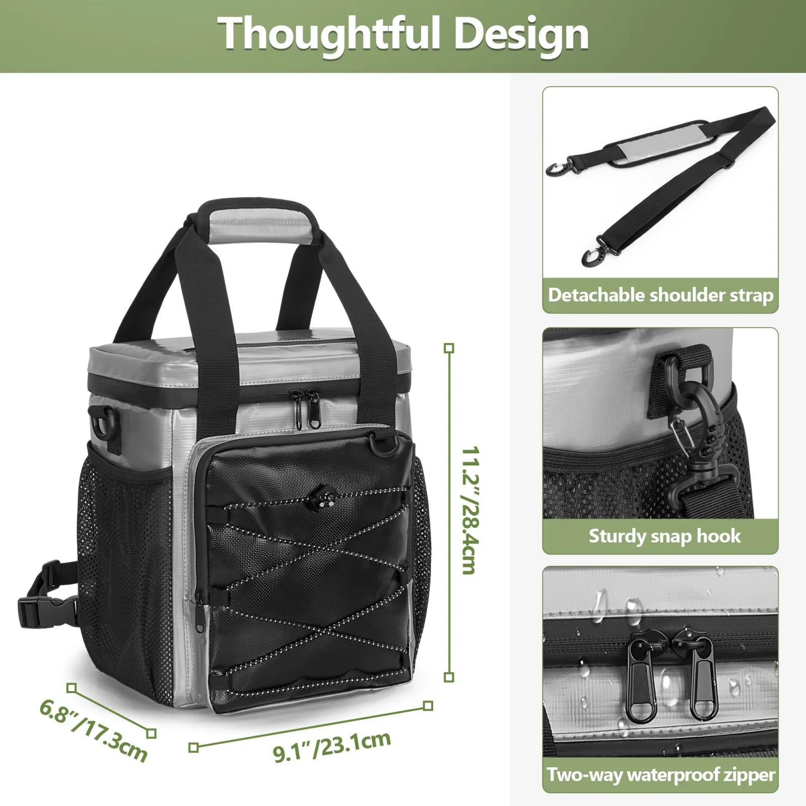 PGmoon Insulated Golf Cart Cooler Bag — Holds 12 Cans, Silver image 4