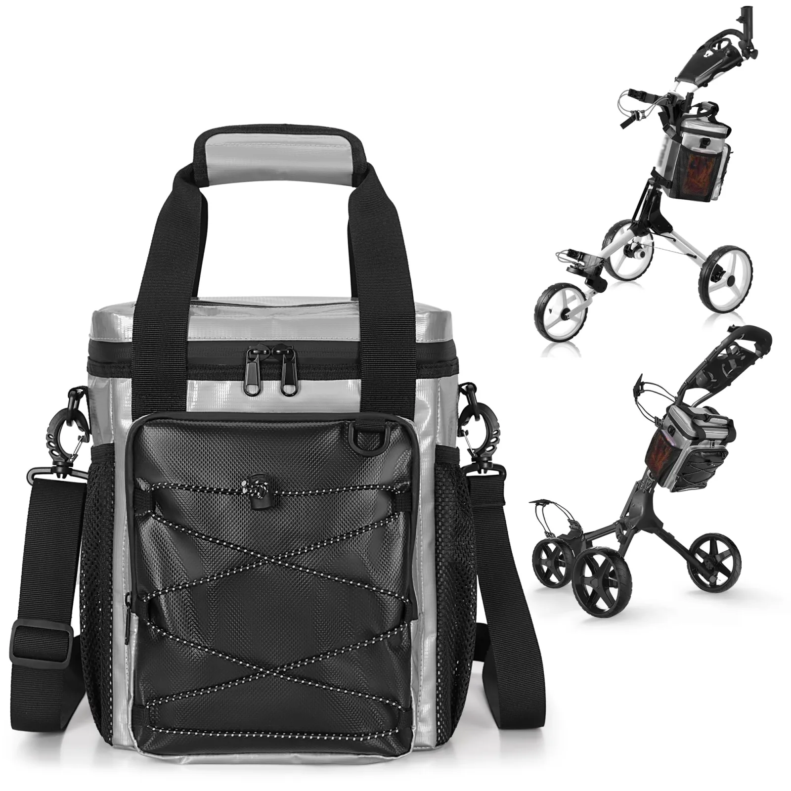 PGmoon Insulated Golf Cart Cooler Bag — Holds 12 Cans, Silver
