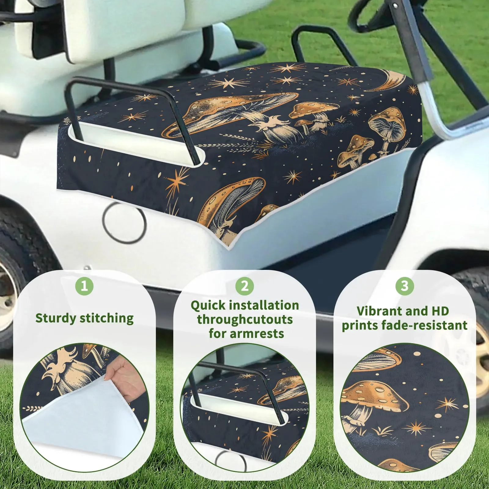 Tiveruda Retro Mushroom Golf Cart Seat Cover 51 x 31 in image 3