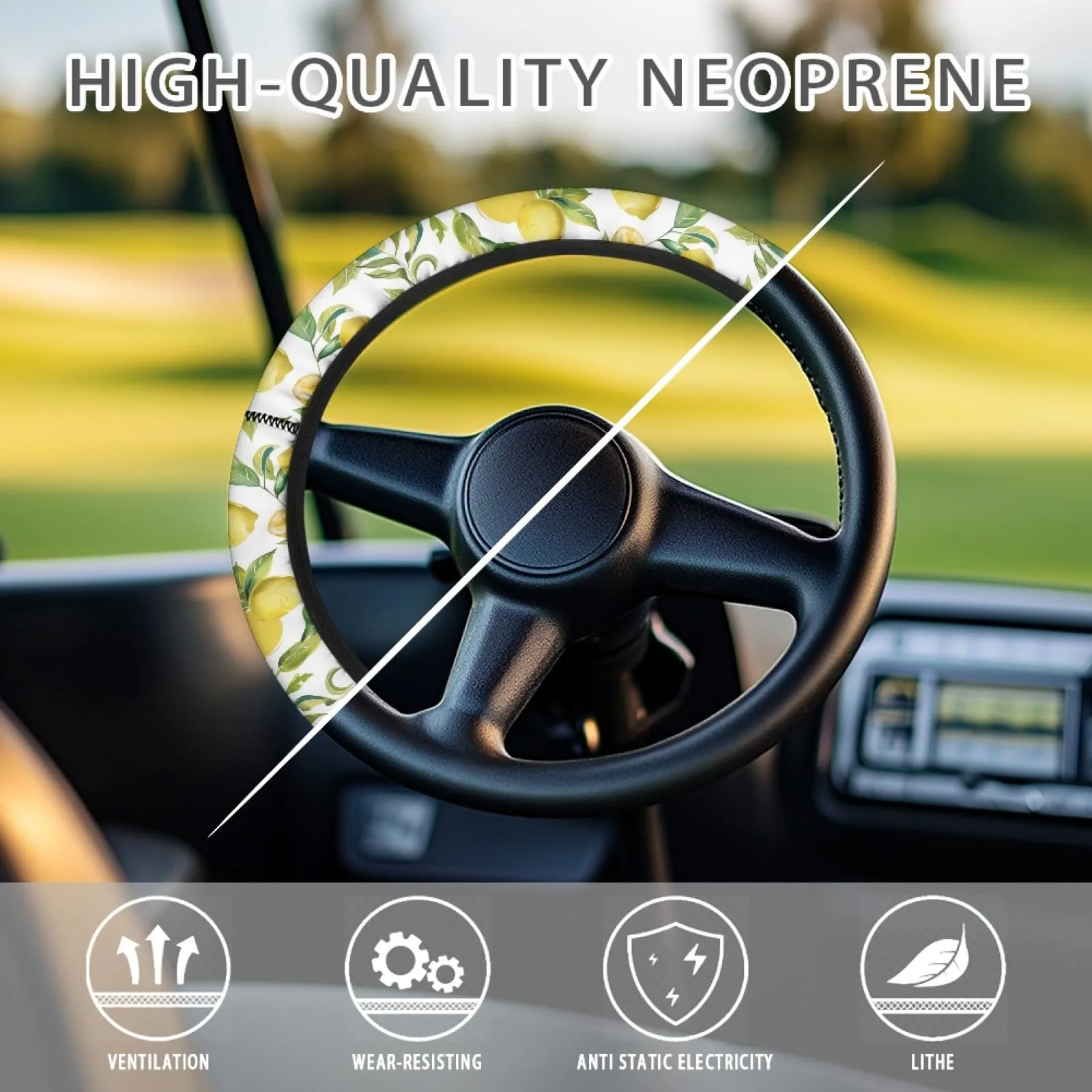 INSTANTARTS Lemon Golf Cart Steering Wheel Cover image 4