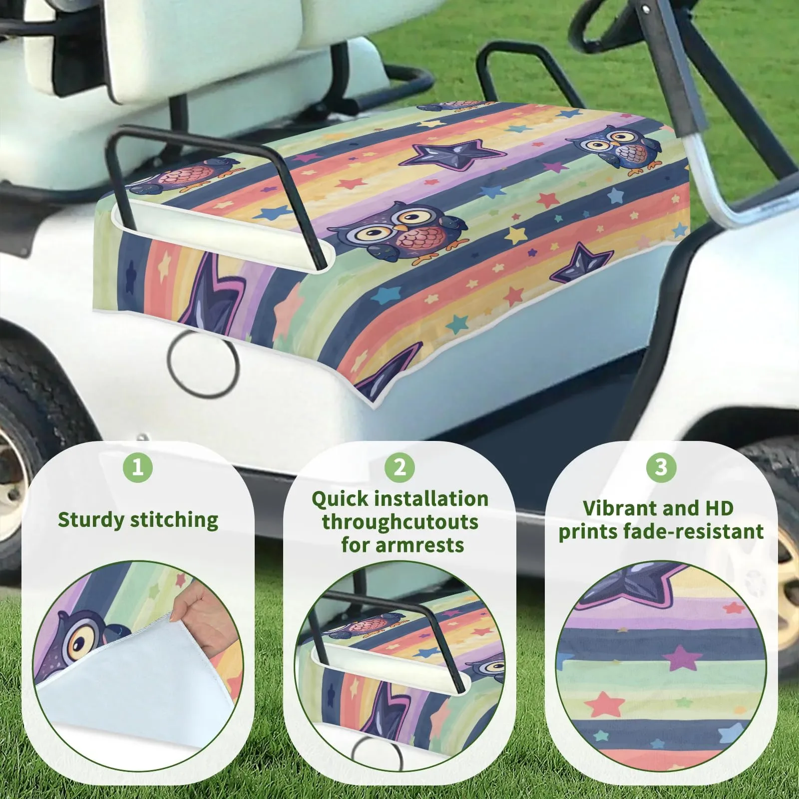 Tiveruda Owls Rainbow Stars Golf Cart Seat Cover image 3