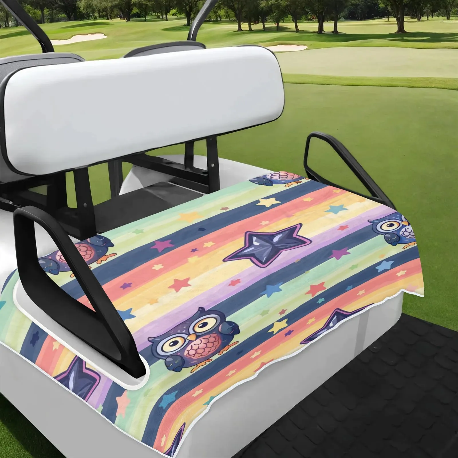 Tiveruda Owls Rainbow Stars Golf Cart Seat Cover