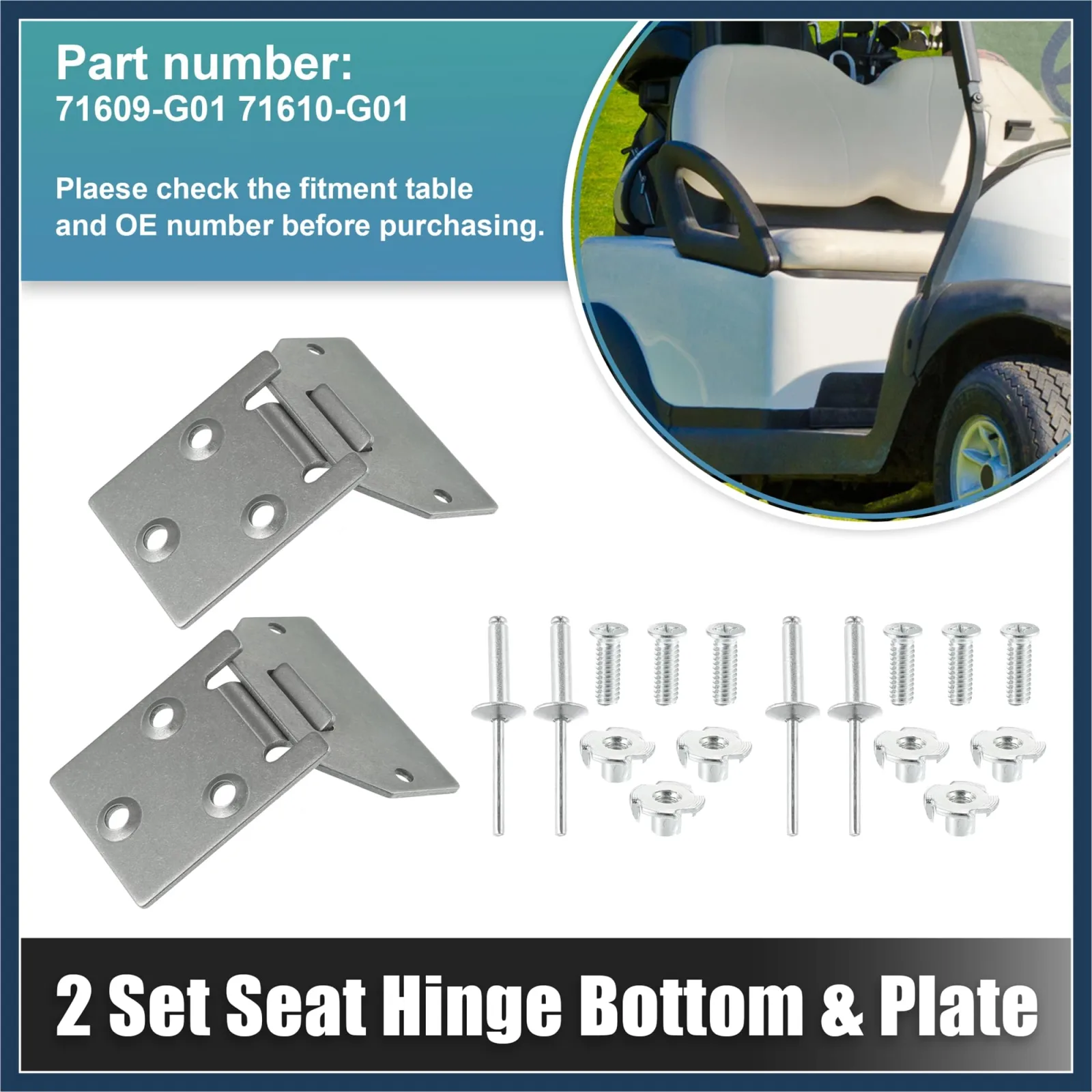 INFINAUTO E-Z-GO Golf Cart Seat Hinge Bottom and Plate Set image 2