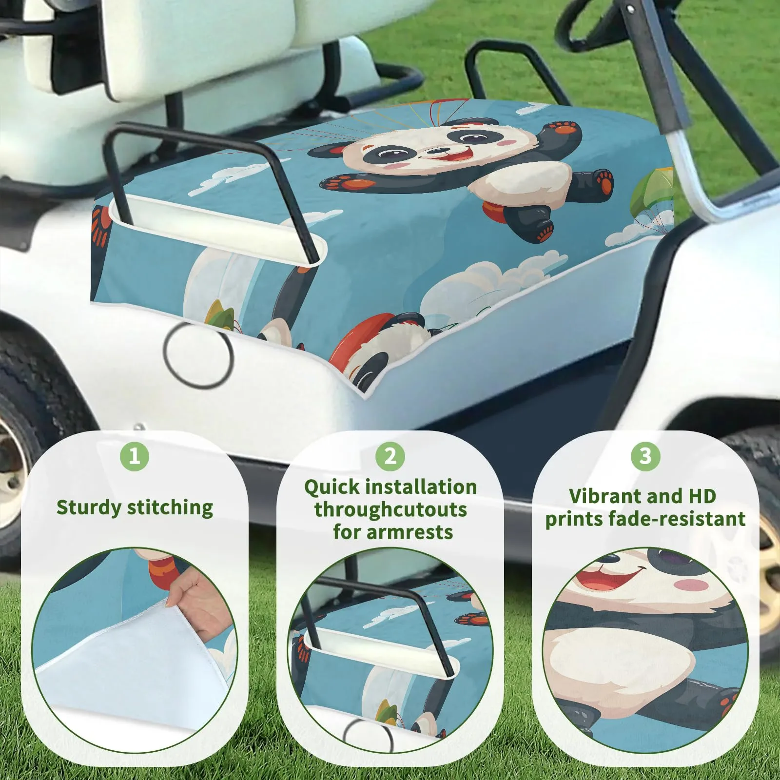 Tiveruda Cartoon Panda Golf Cart Seat Cover 51" x 31" image 3