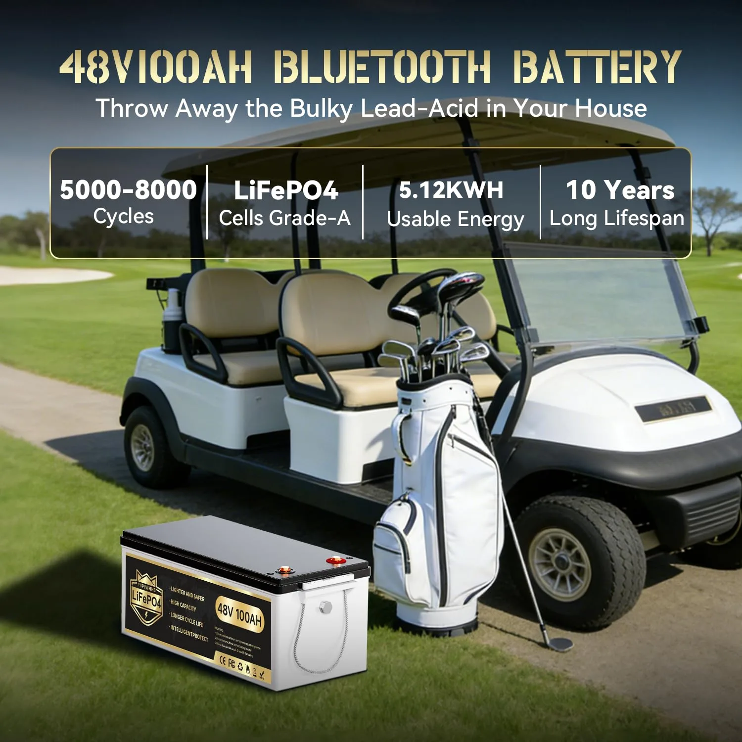 PUPVWMHB 48V 100Ah LiFePO4 Golf Cart Battery image 2