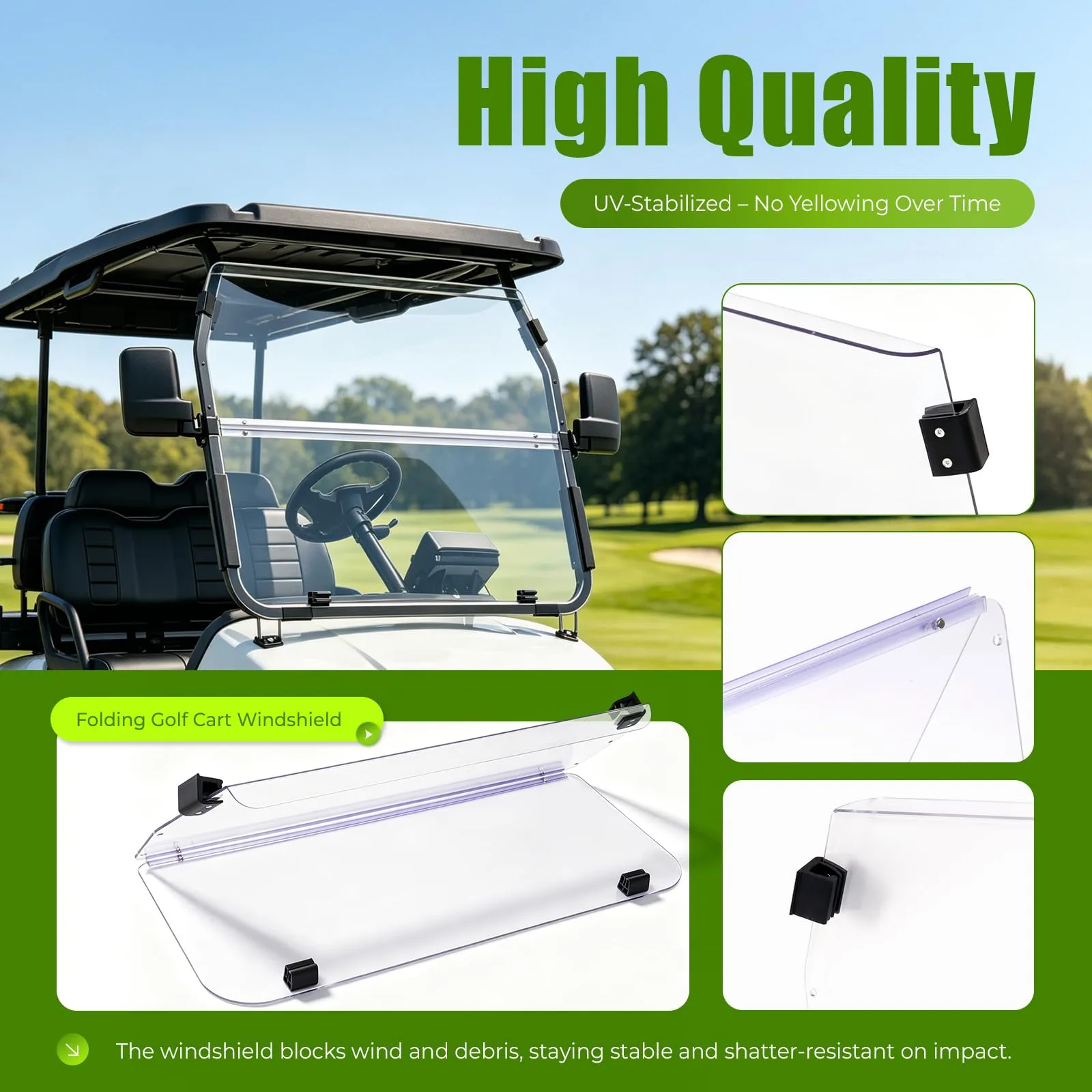 WUTIST GO-5112 Clear Windshield for Evolution Golf Carts image 4