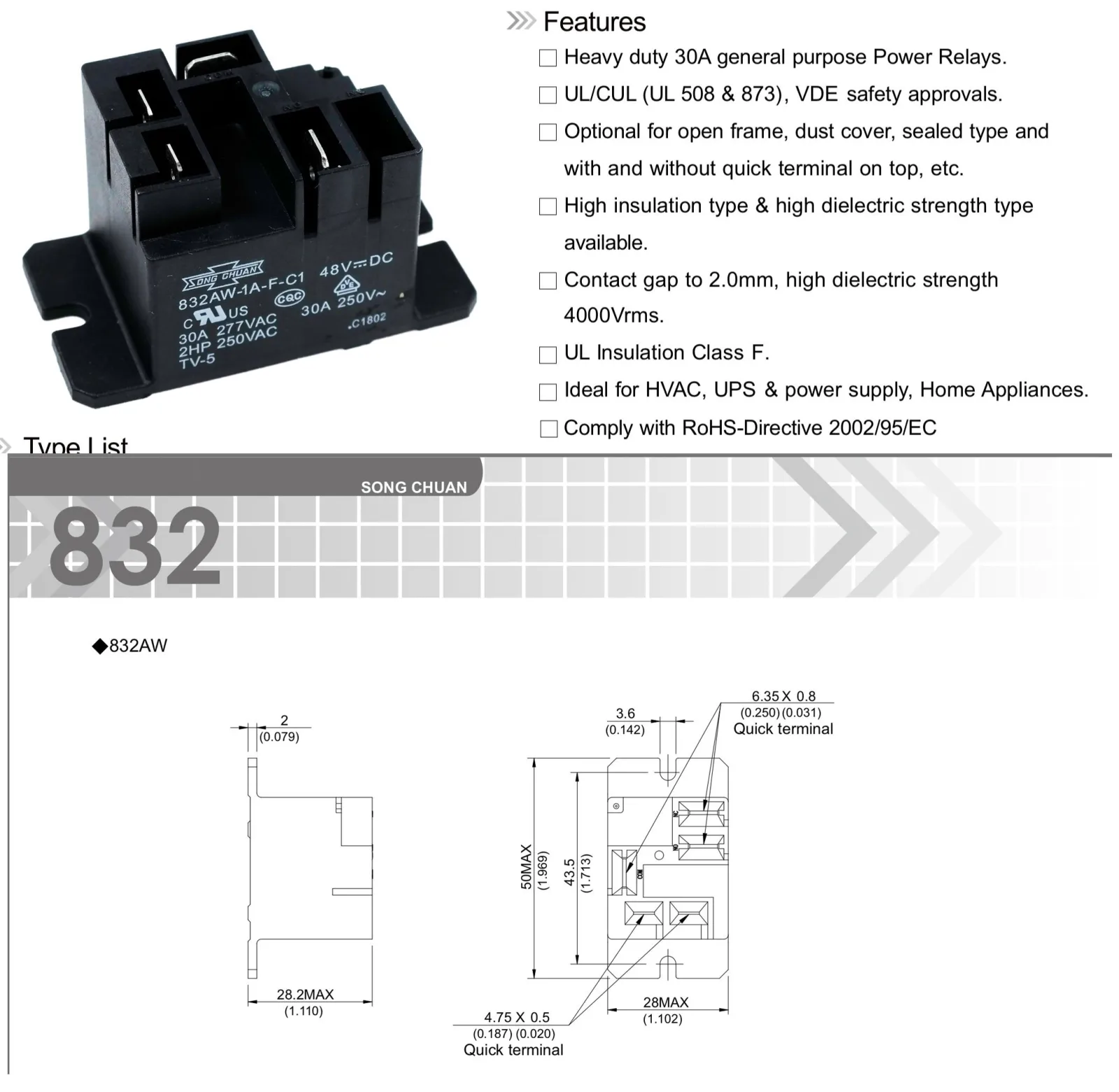 Song Chuan 17930/22110 48V Power Relay for Club Car Chargers image 2