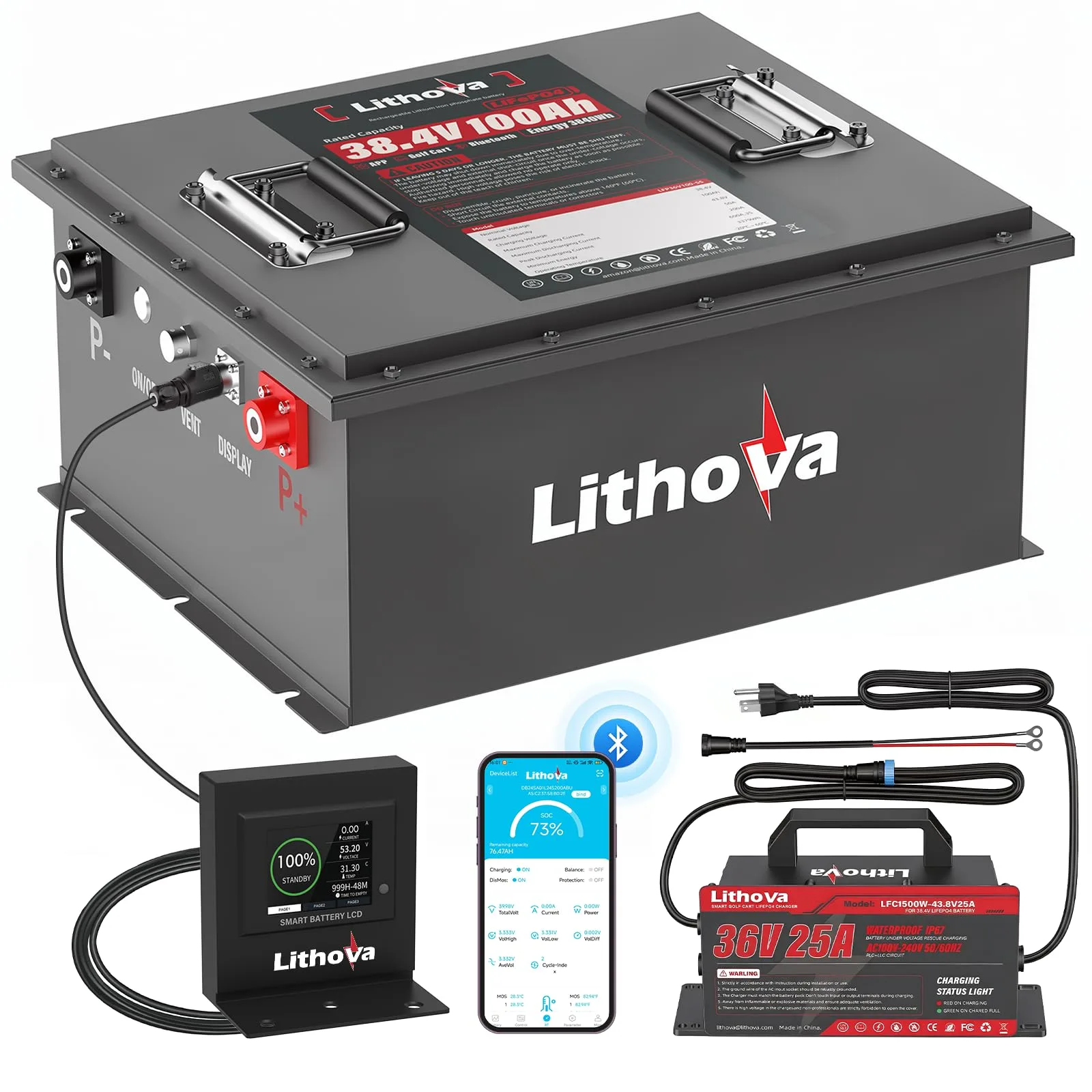 36V 100Ah LiFePO4 Golf Cart Battery Kit with Charger