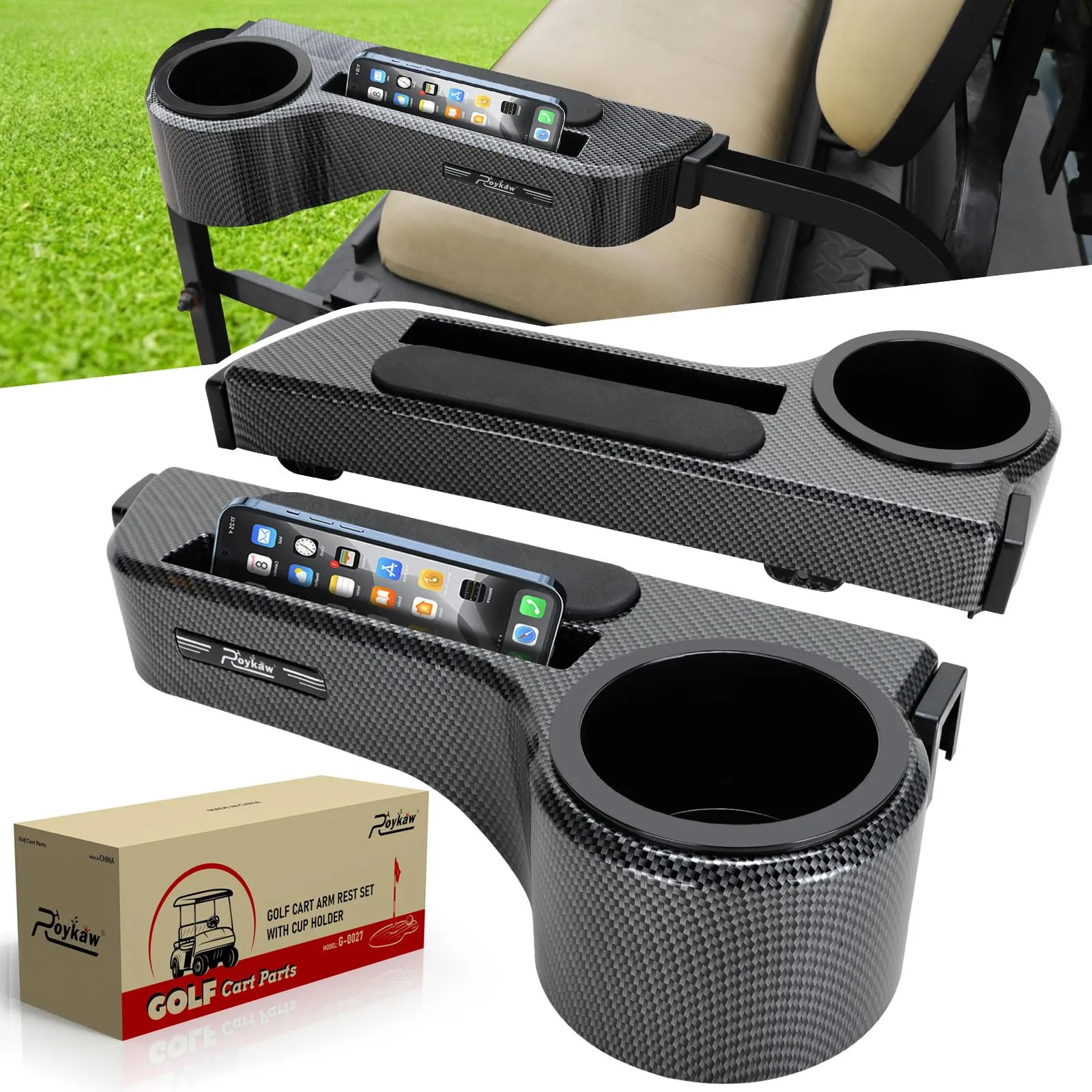 Roykaw Golf Cart Rear Seat Armrests with Cup Holders